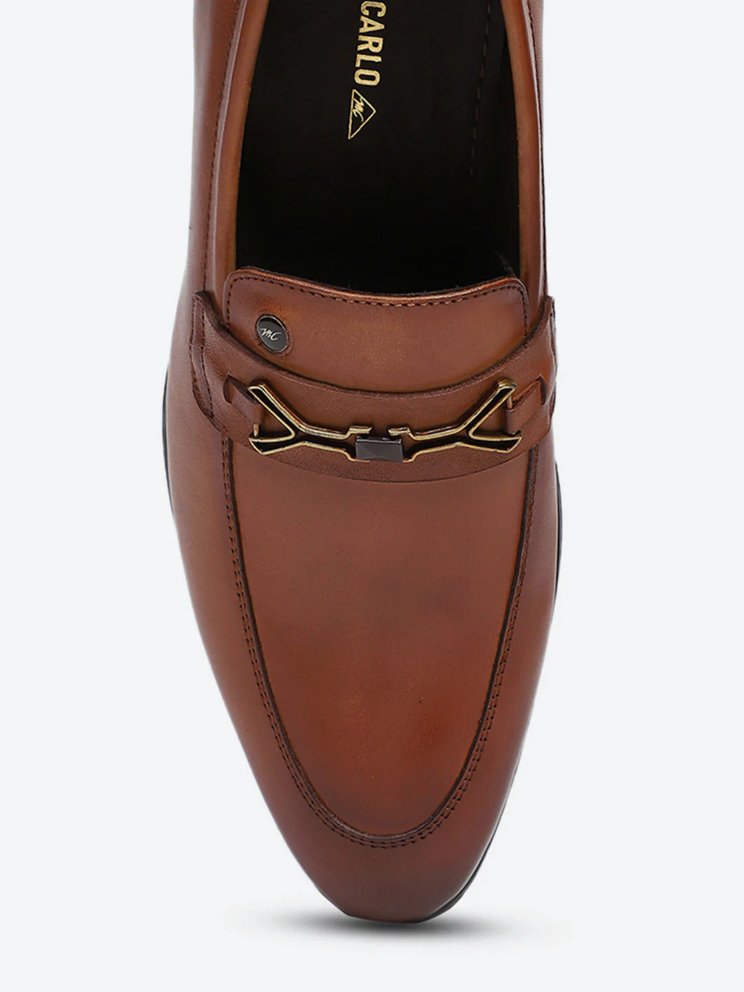 Men Tan Slip on Genuine Leather Horse-Bit Buckle Loafers - Image 7