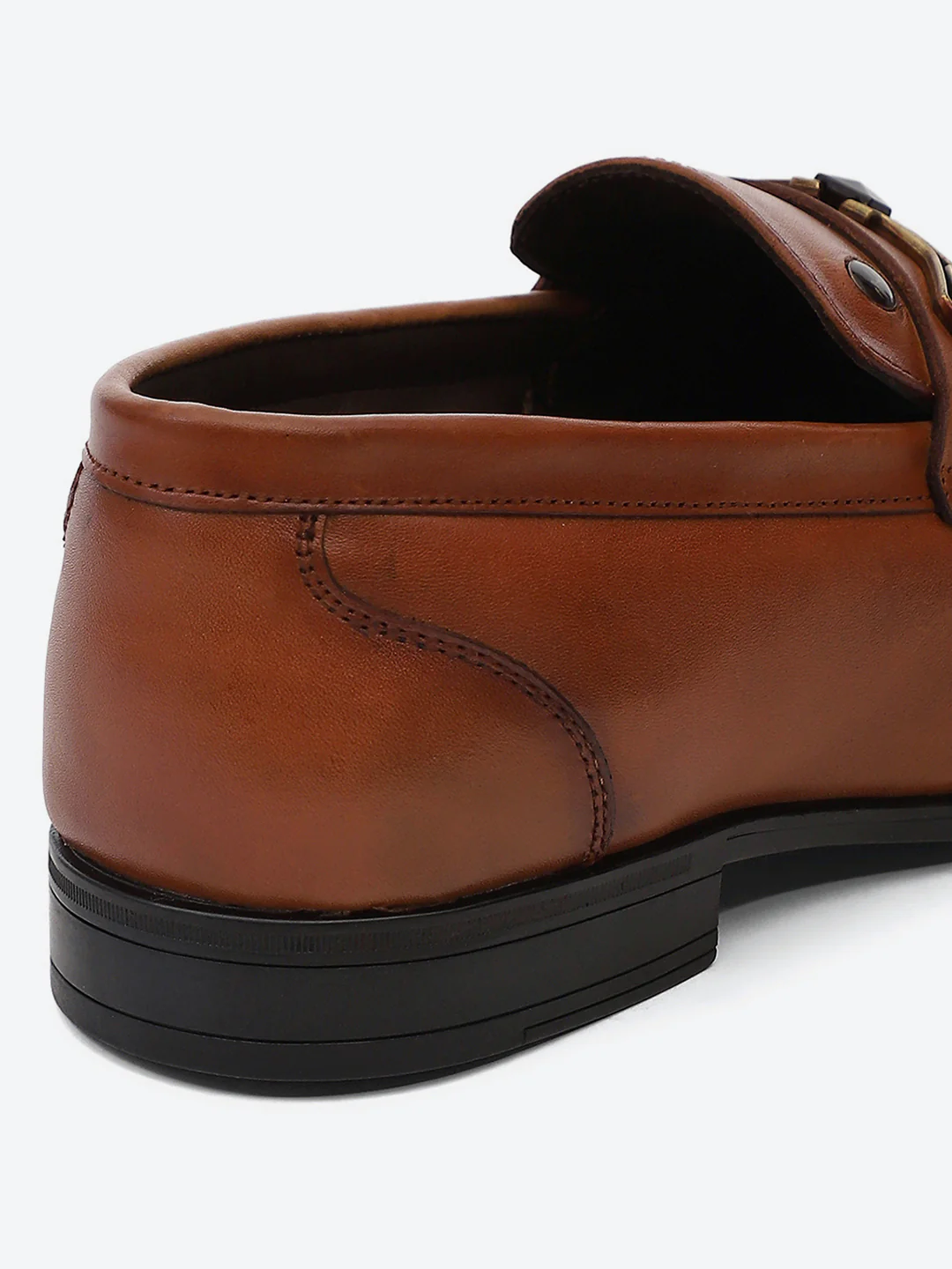 Men Tan Slip on Genuine Leather Horse-Bit Buckle Loafers - Image 9