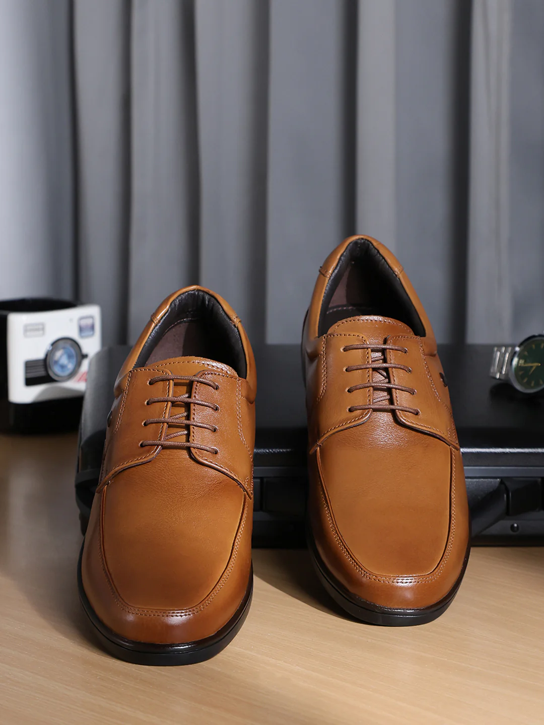 Men Tan Lace Up Leather Formal Derbys - Image 10
