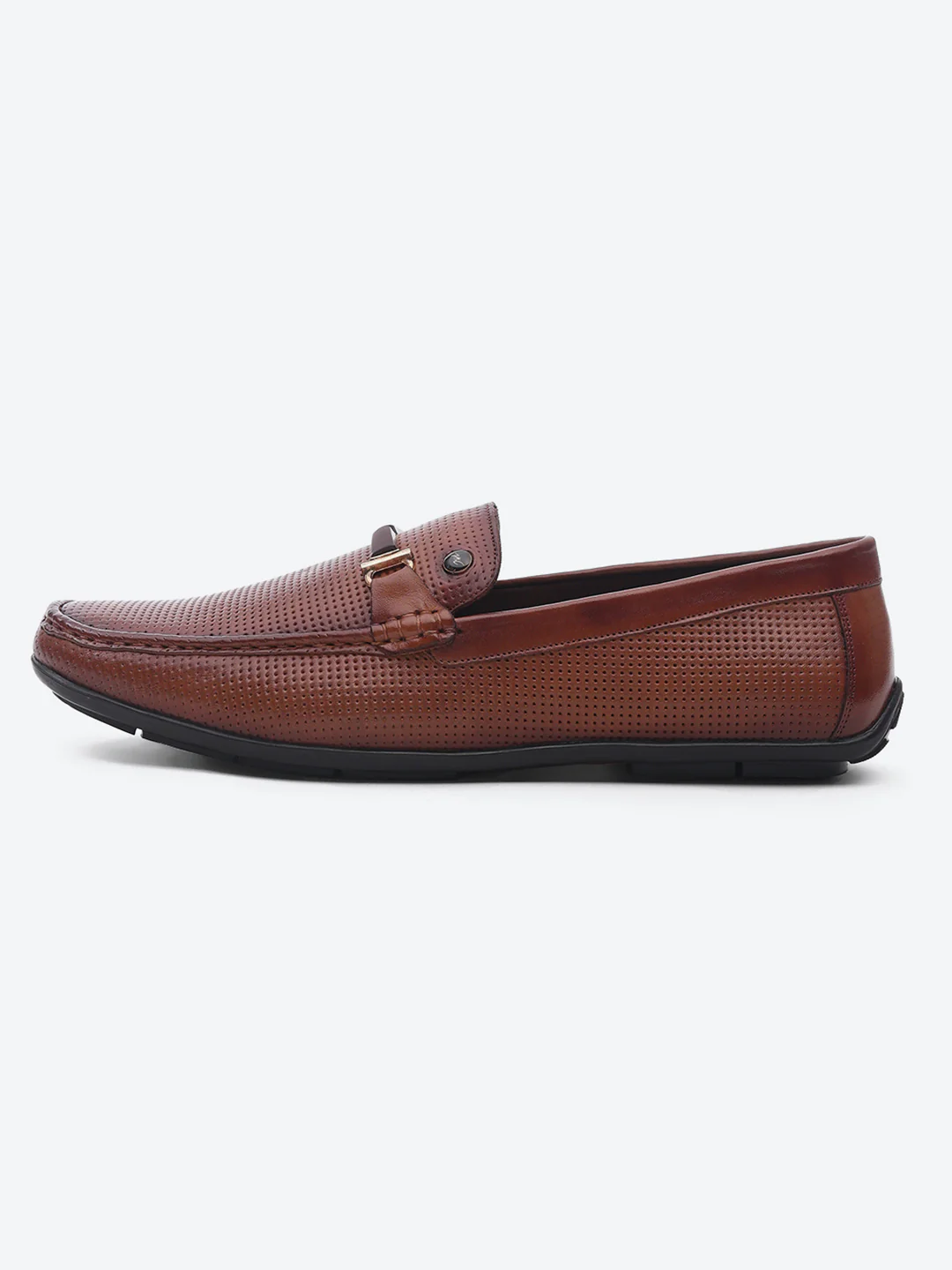 Men Tan Slip on Leather Loafers - Image 4