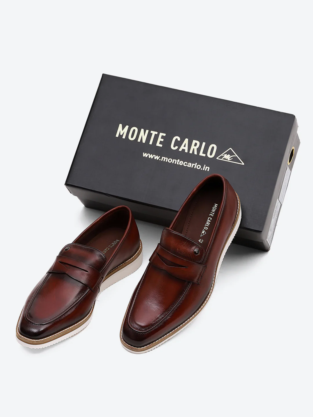 Men Tan Slip on Leather Penny Loafers - Stylish Fashion Shoes - Image 2