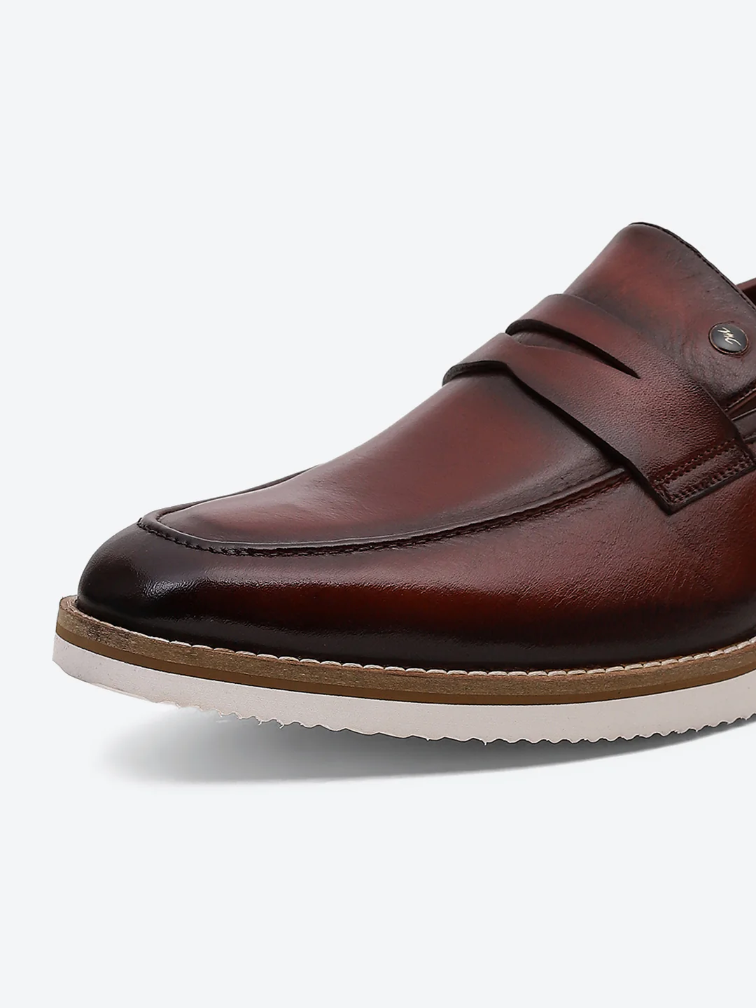 Men Tan Slip on Leather Penny Loafers - Stylish Fashion Shoes - Image 3