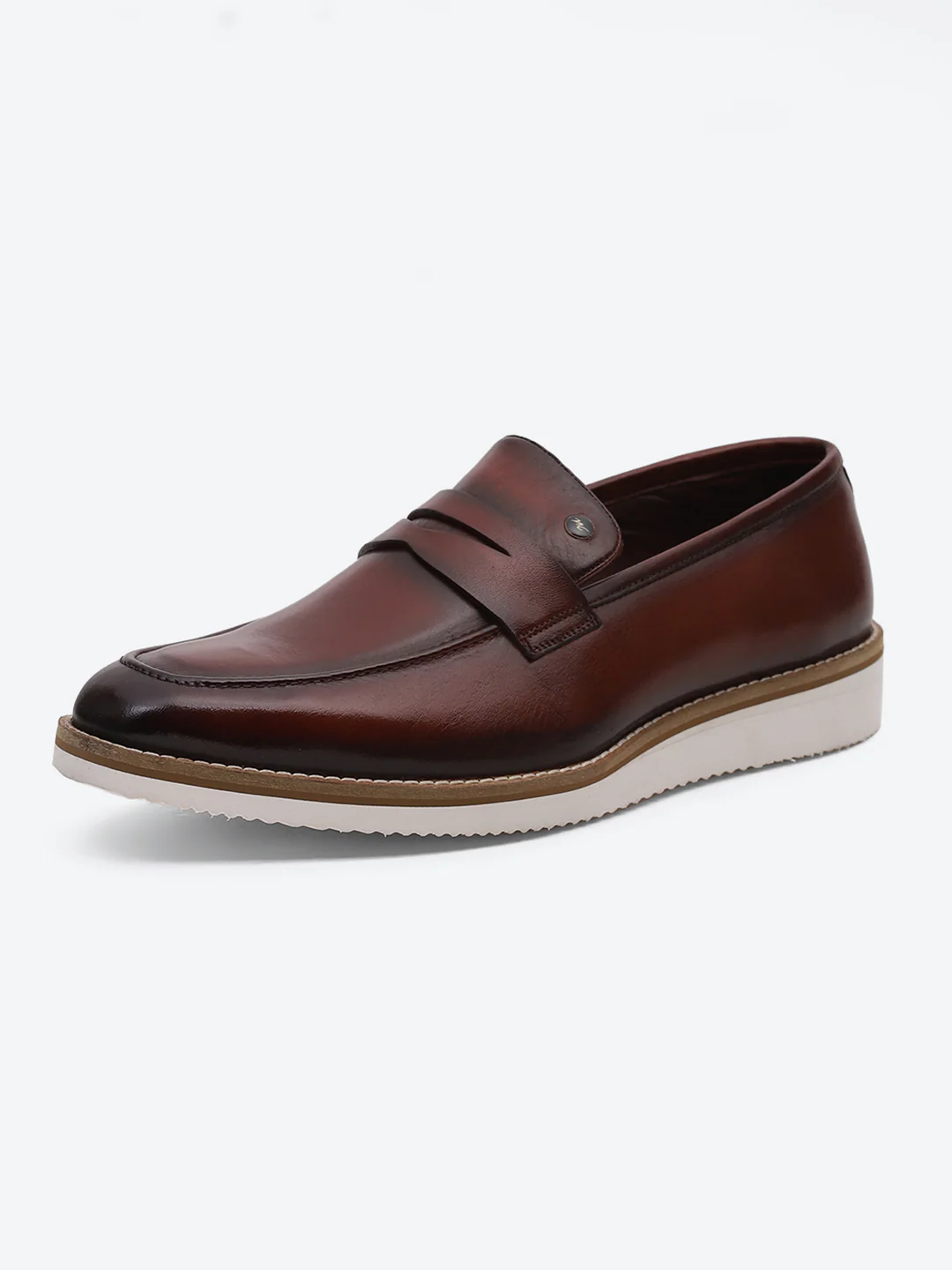 Men Tan Slip on Leather Penny Loafers - Stylish Fashion Shoes - Image 4