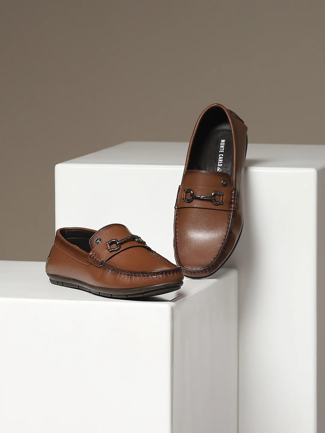 Men Tan Slip on Microfibre Loafers - Image 9