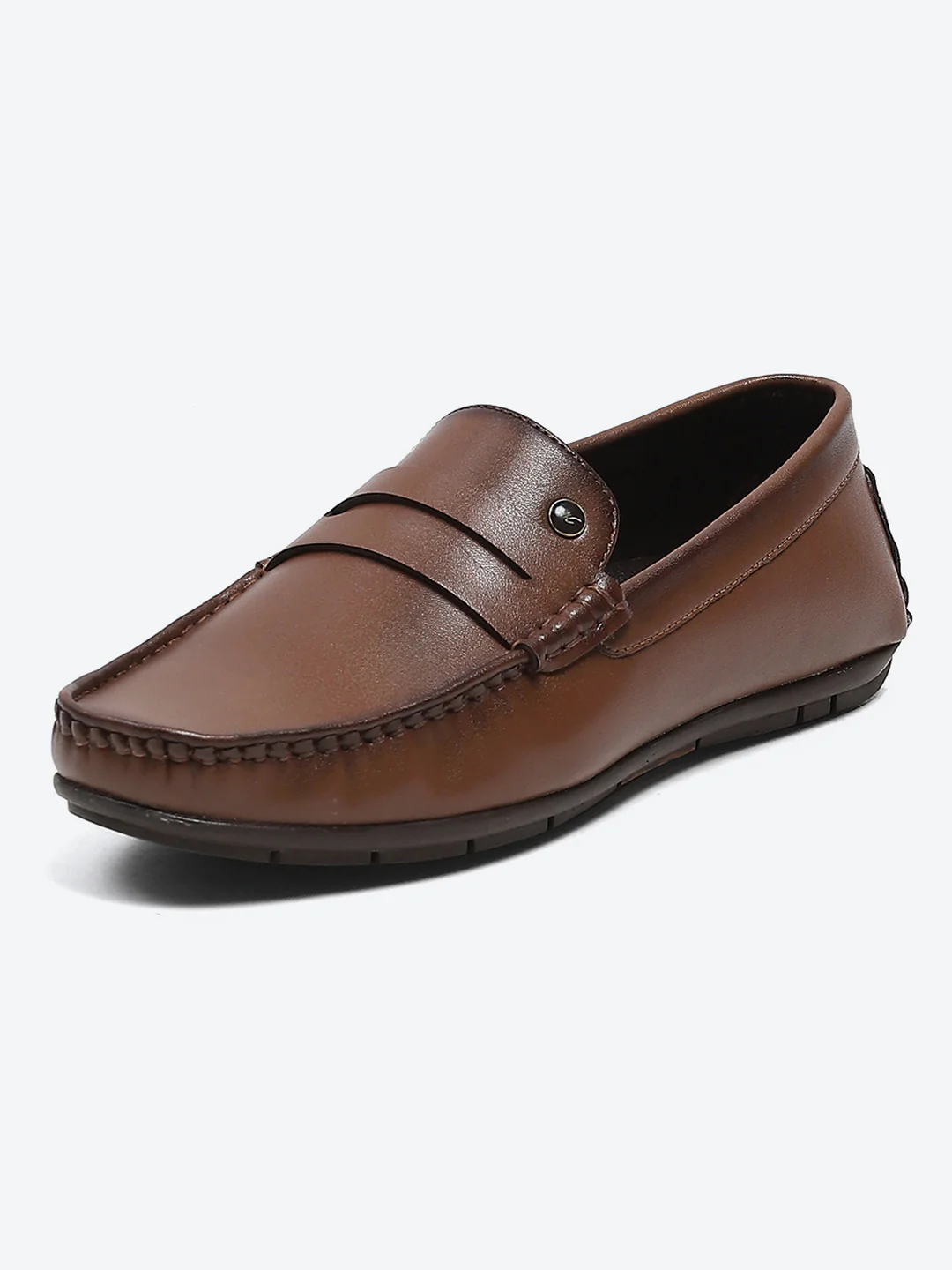 Men Tan Slip on Microfibre Loafers - Image 2