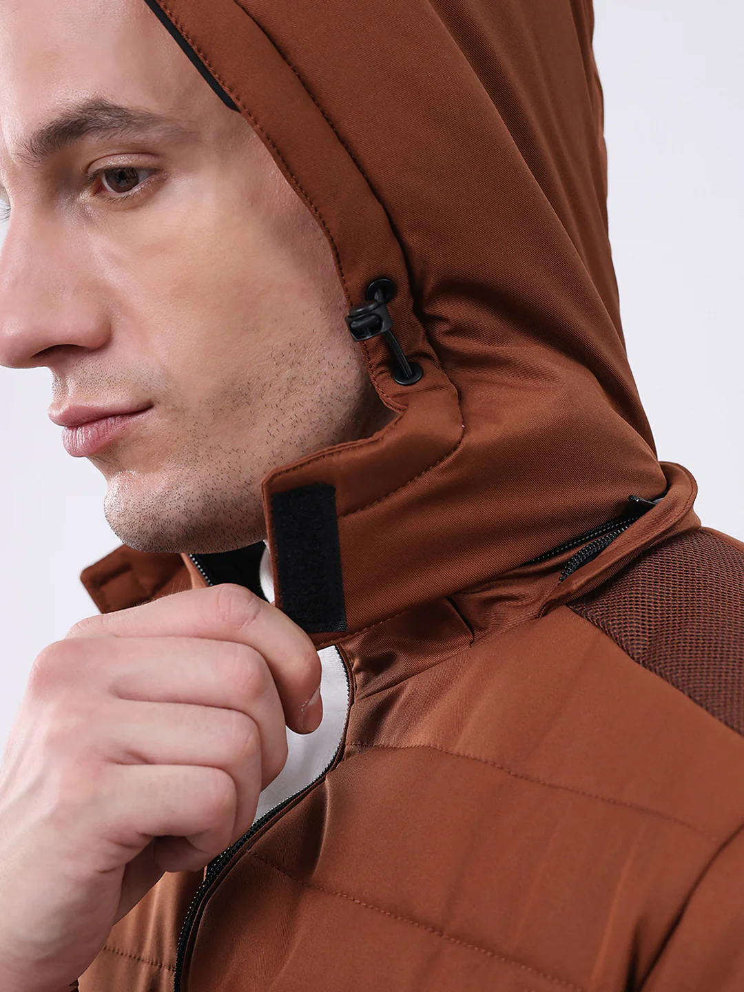 Men Tan Solid Hooded Full Sleeve Jacket - Image 7
