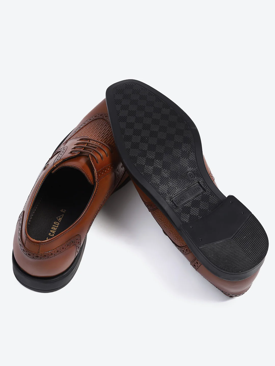 Men Tan Solid Lace Up Genuine Leather Formal Brogues - Image 7