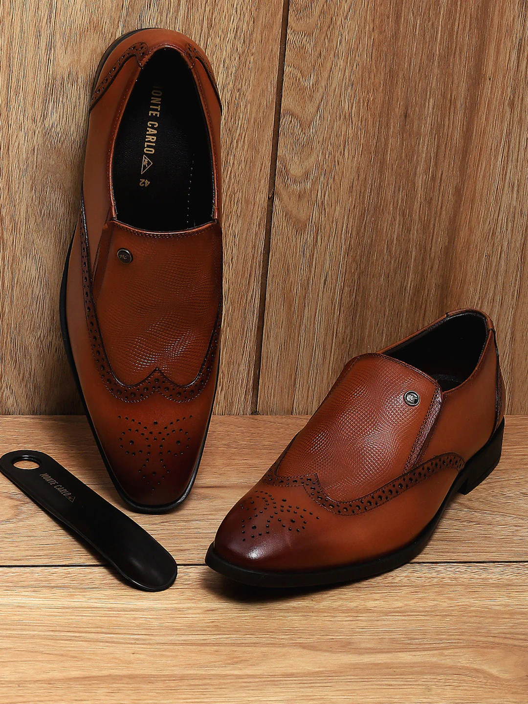 Men Tan Solid Slip on Genuine Leather Formal Shoes - Image 9
