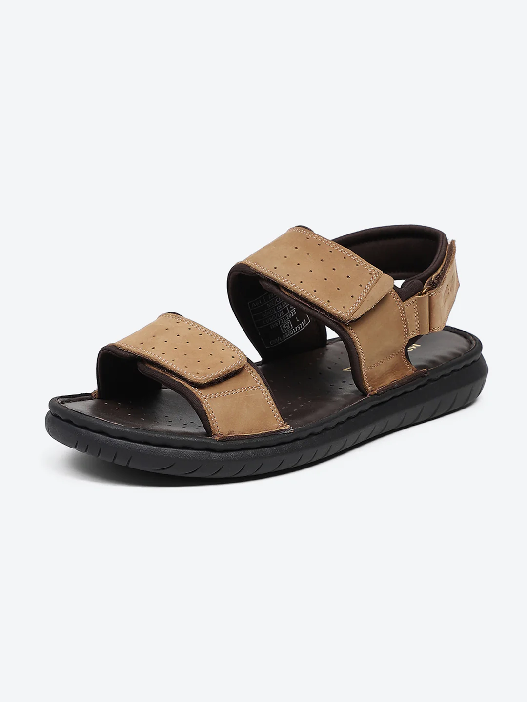 Men Tan Velcro Leather Sandals - Image 3