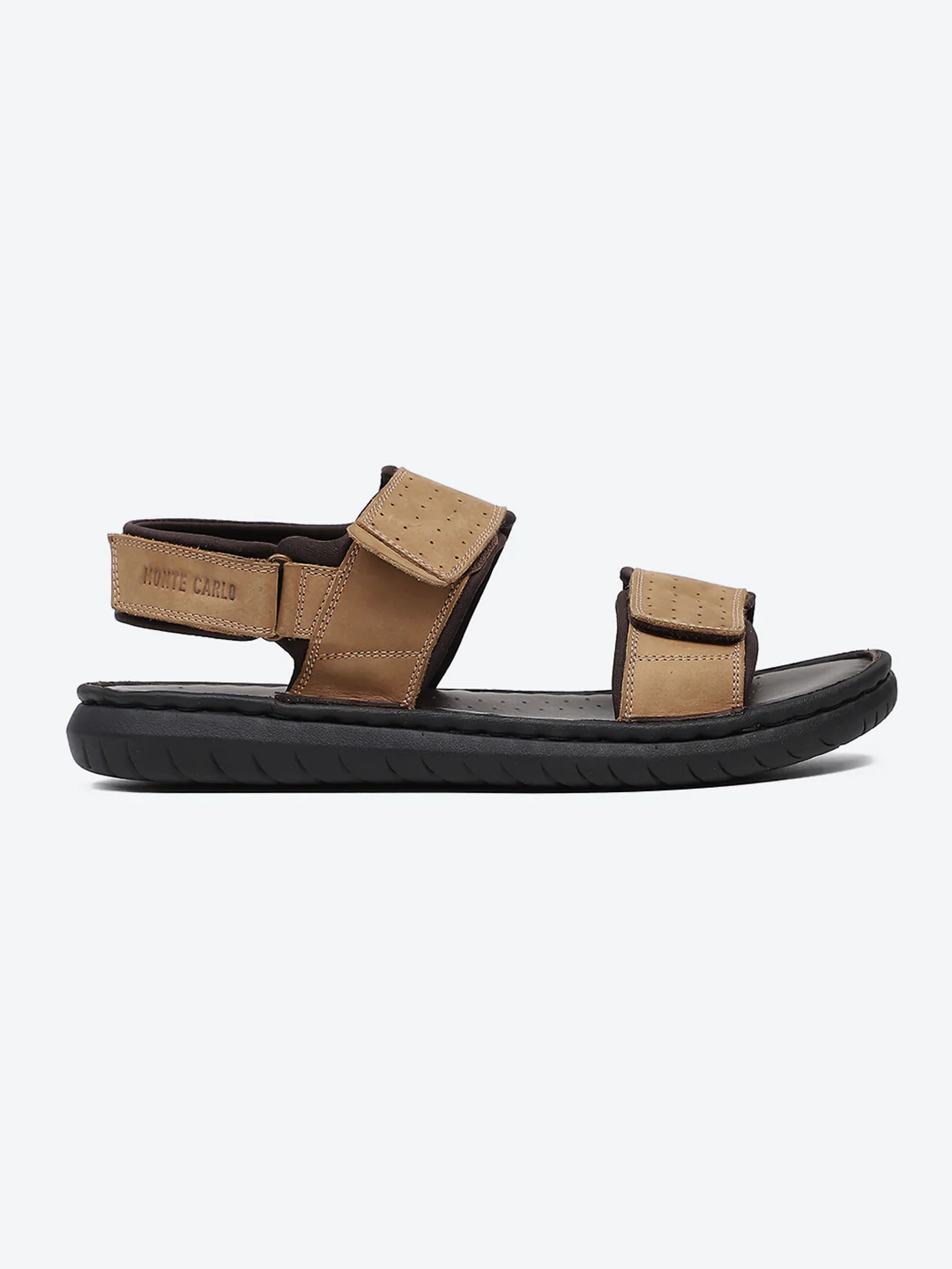 Men Tan Velcro Leather Sandals - Image 5