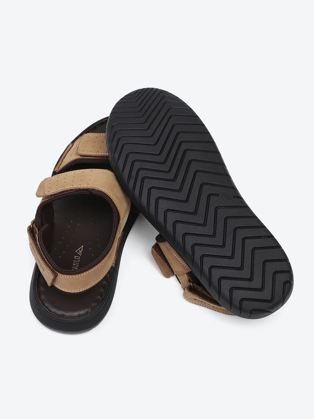 Men Tan Velcro Leather Sandals - Image 8