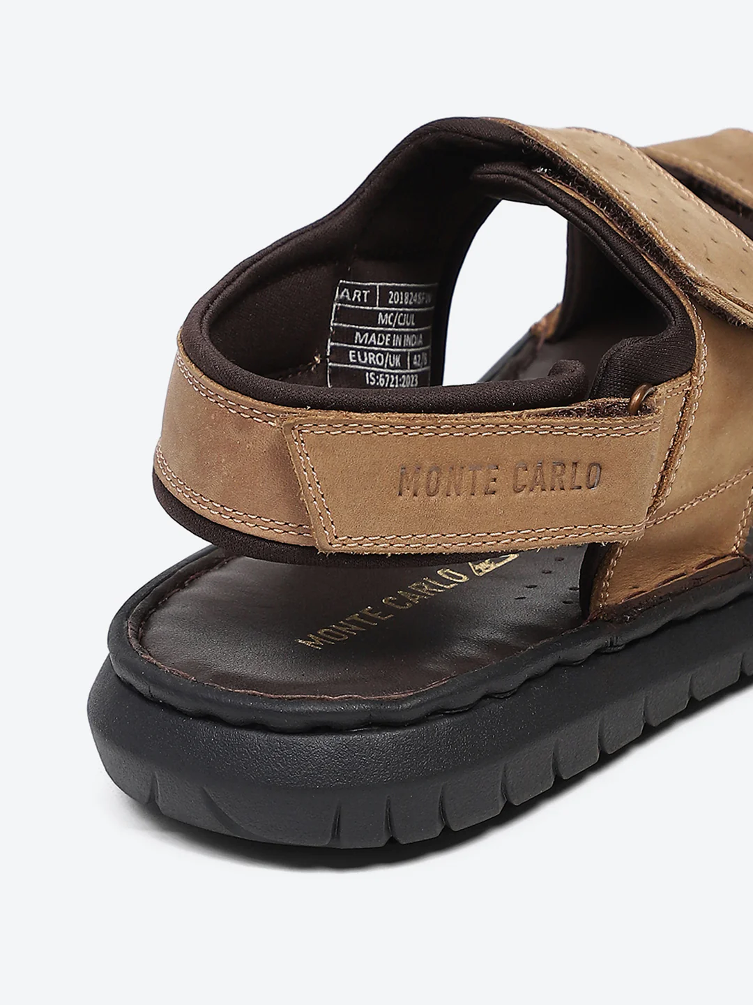 Men Tan Velcro Leather Sandals - Image 9