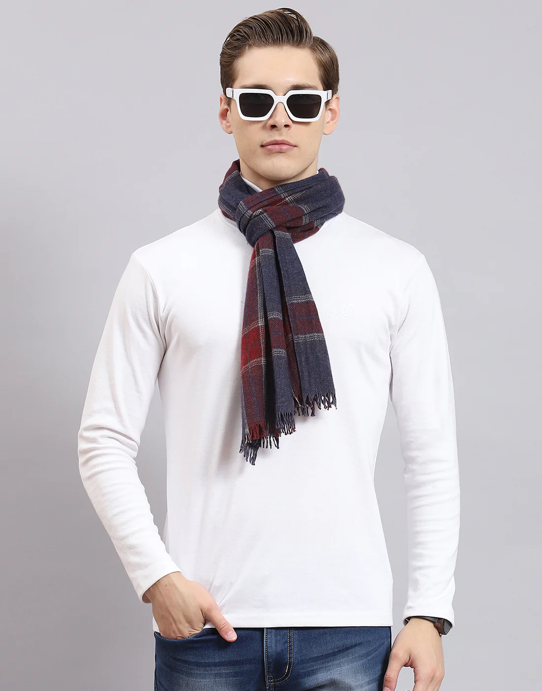 Men Teal Blue Check Muffler - Image 2