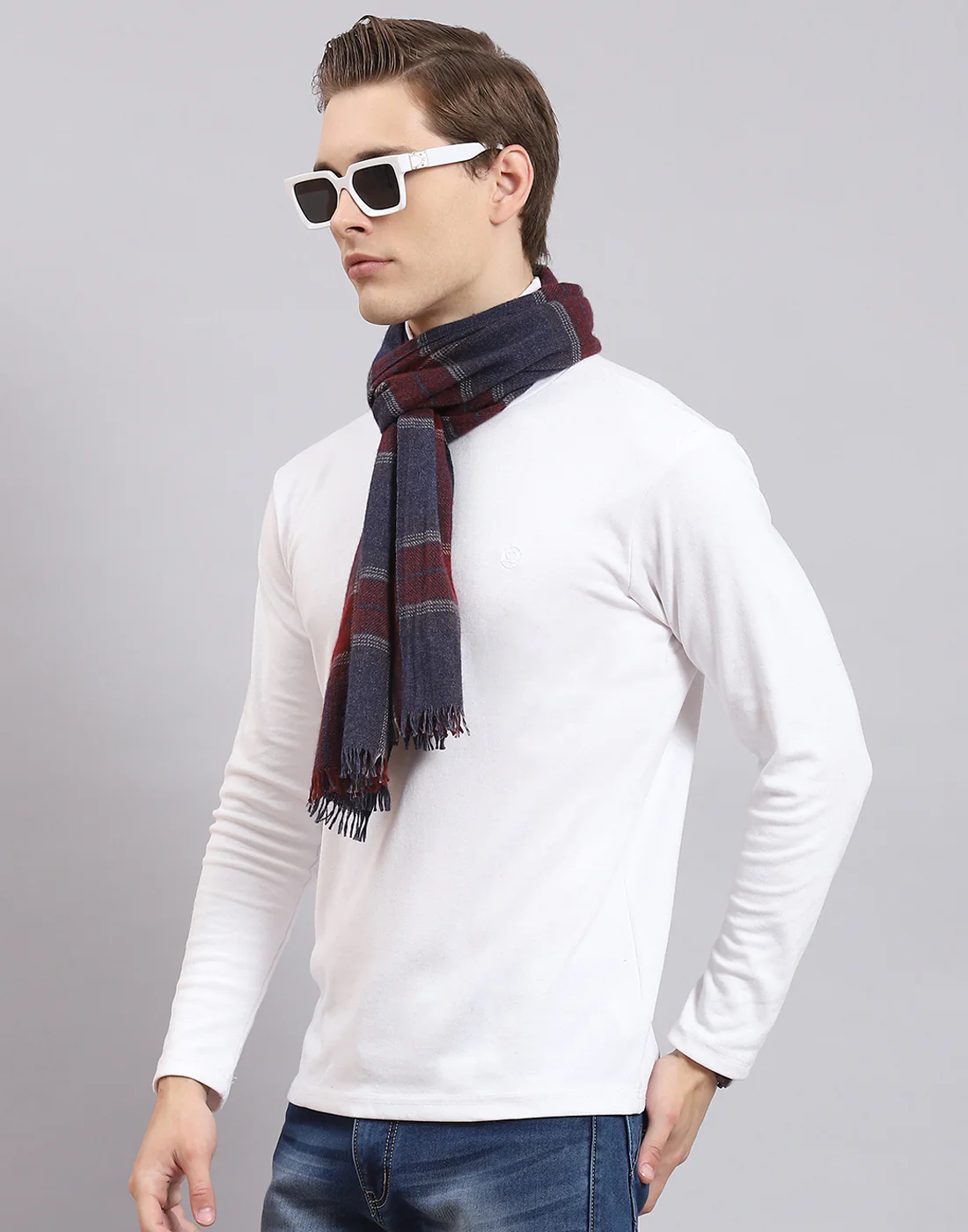 Men Teal Blue Check Muffler - Image 4