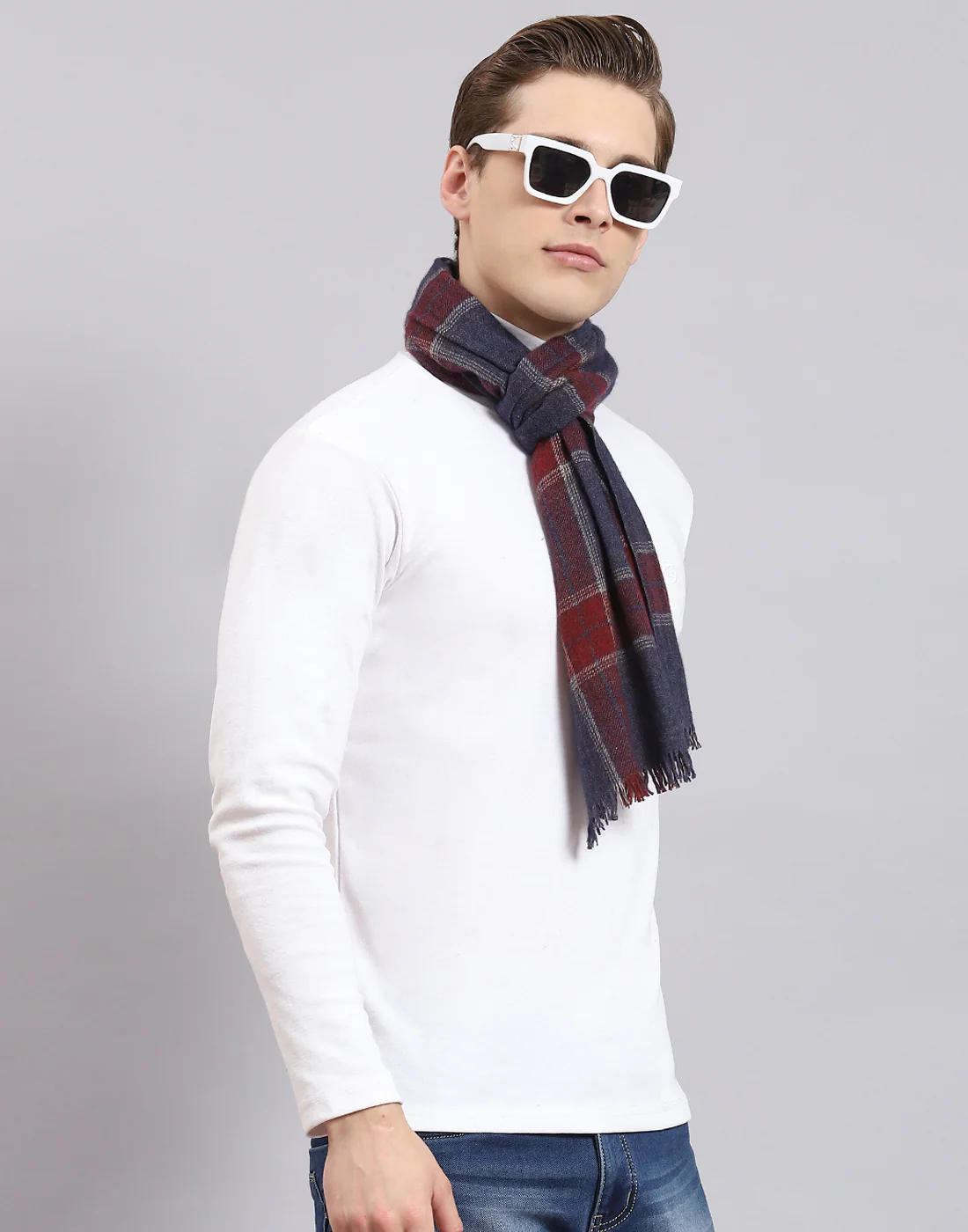 Men Teal Blue Check Muffler - Image 5
