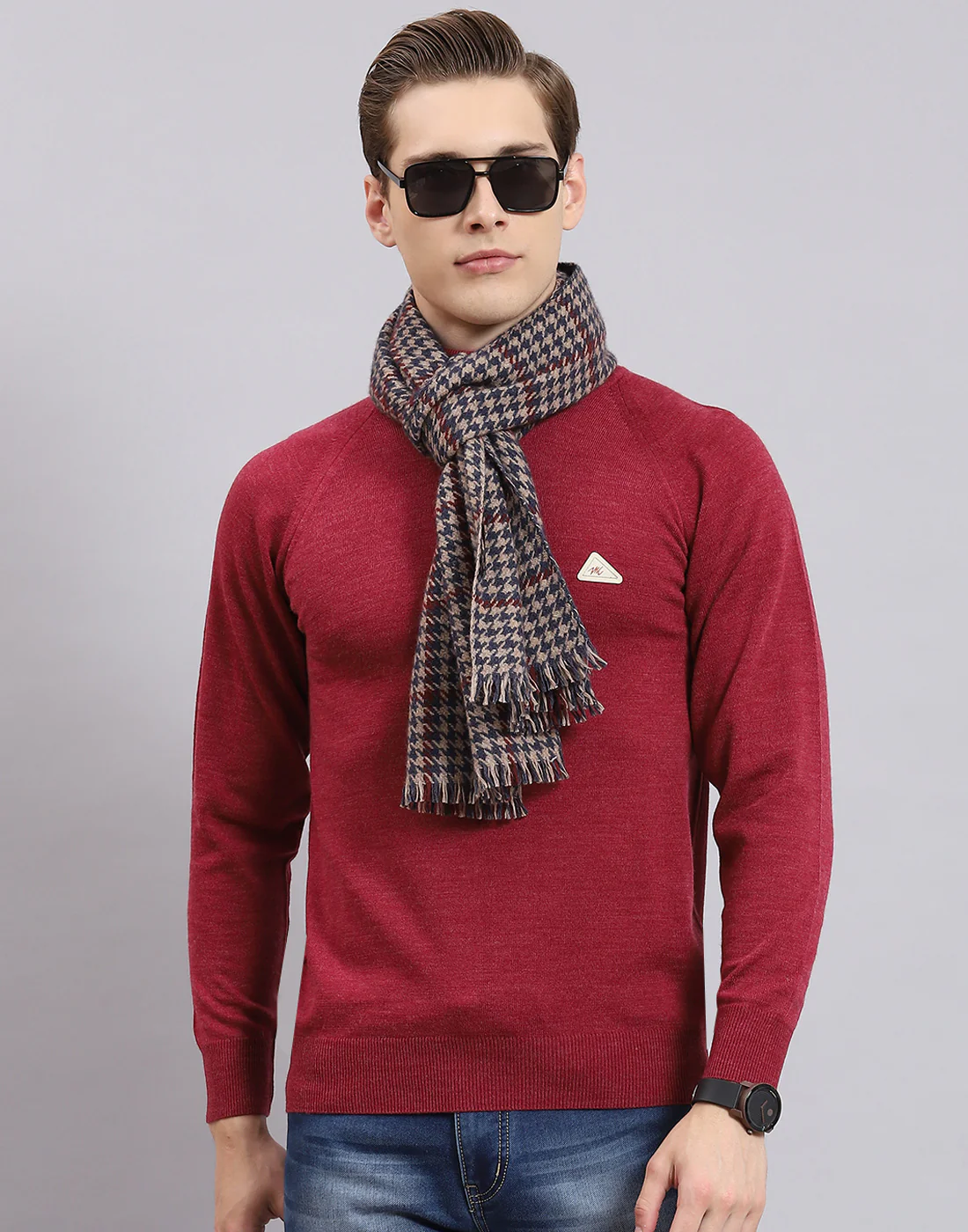 Men Teal Blue Check Muffler - Image 2