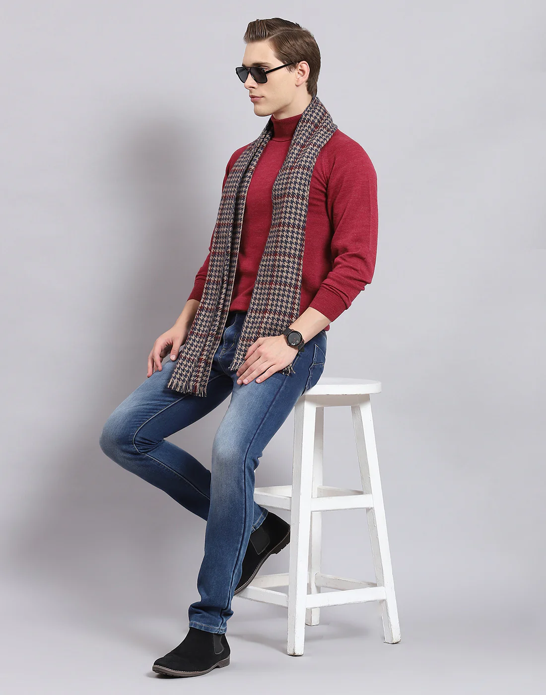 Men Teal Blue Check Muffler - Image 6