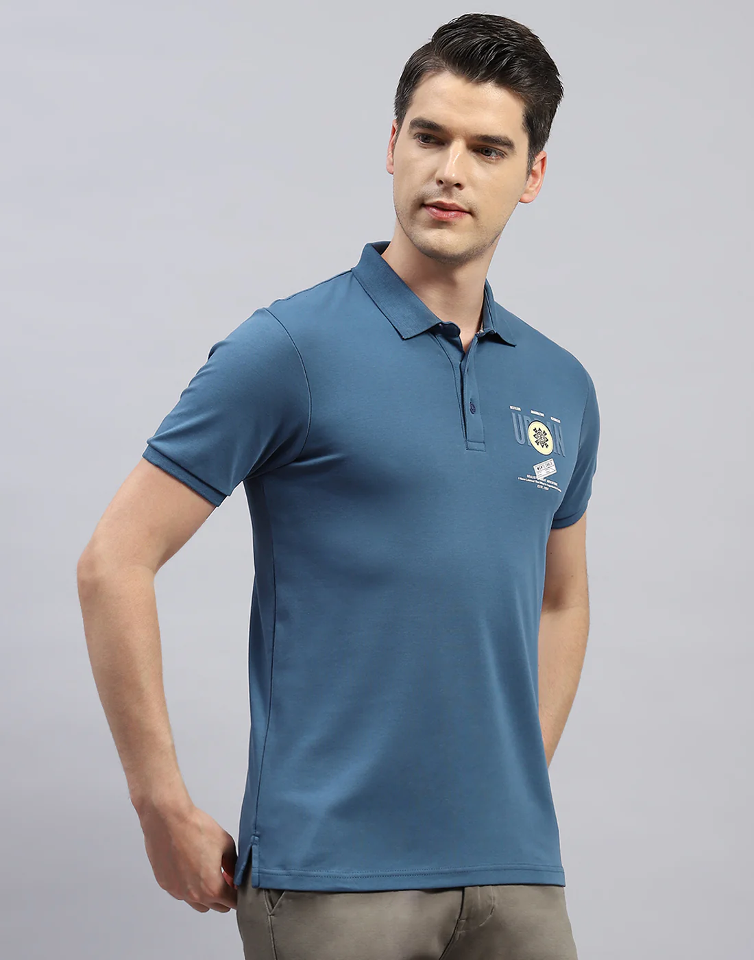Men Teal Blue Printed Polo Collar Half Sleeve T-Shirt - Image 4