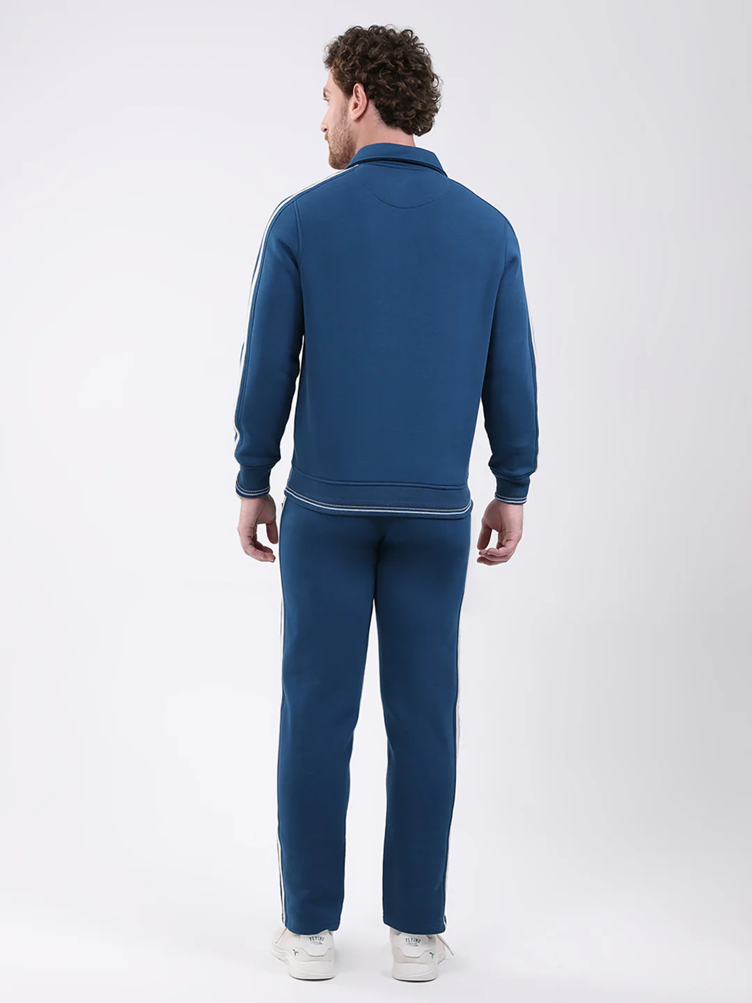 Men Teal Blue Solid Collar Full Sleeve Winter Tracksuit - Image 5