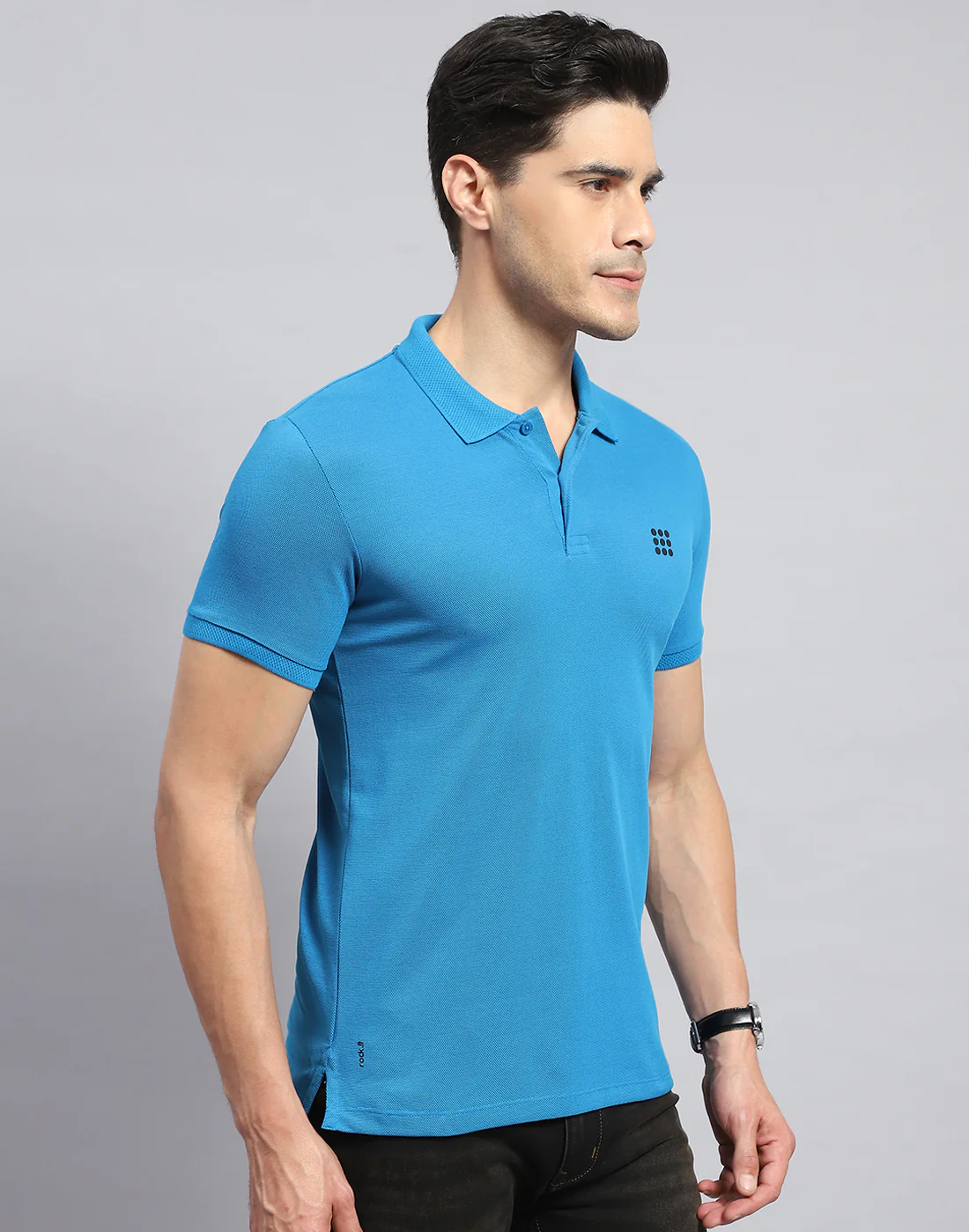 Rock.it Men Teal Blue Solid Collar Half Sleeve T-Shirt - Image 4