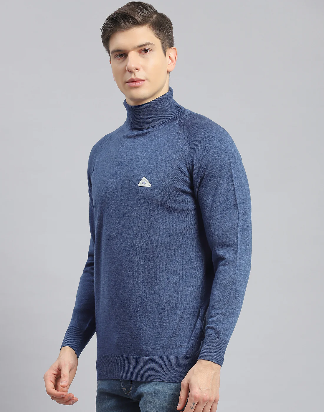 Men Teal Blue Solid H Neck Full Sleeve Pullover - Image 3