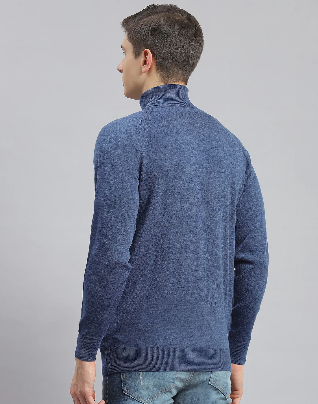 Men Teal Blue Solid H Neck Full Sleeve Pullover - Image 5