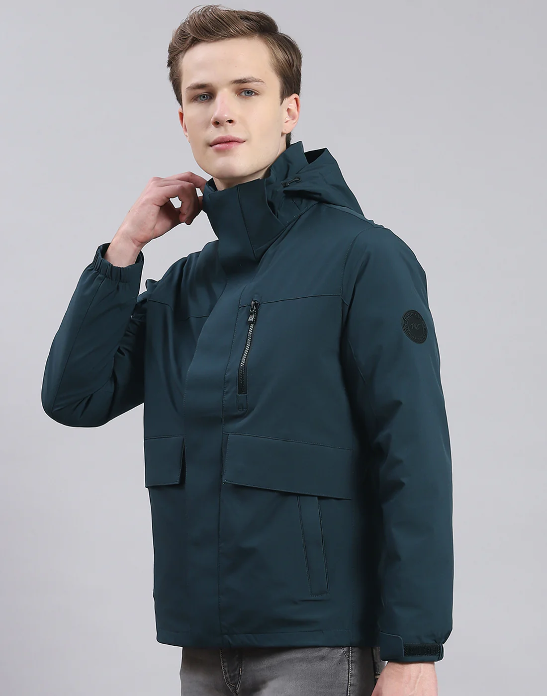 Men Teal Blue Solid Hooded Full Sleeve Jacket - Image 4