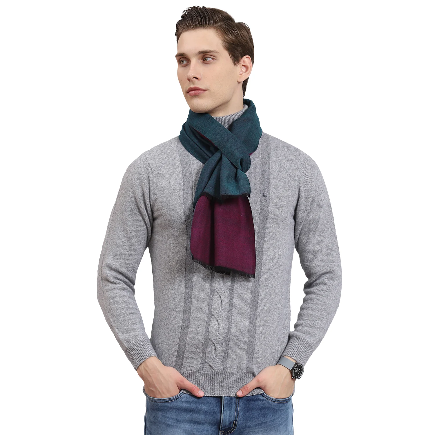 Men Teal Blue Solid Muffler - Image 5