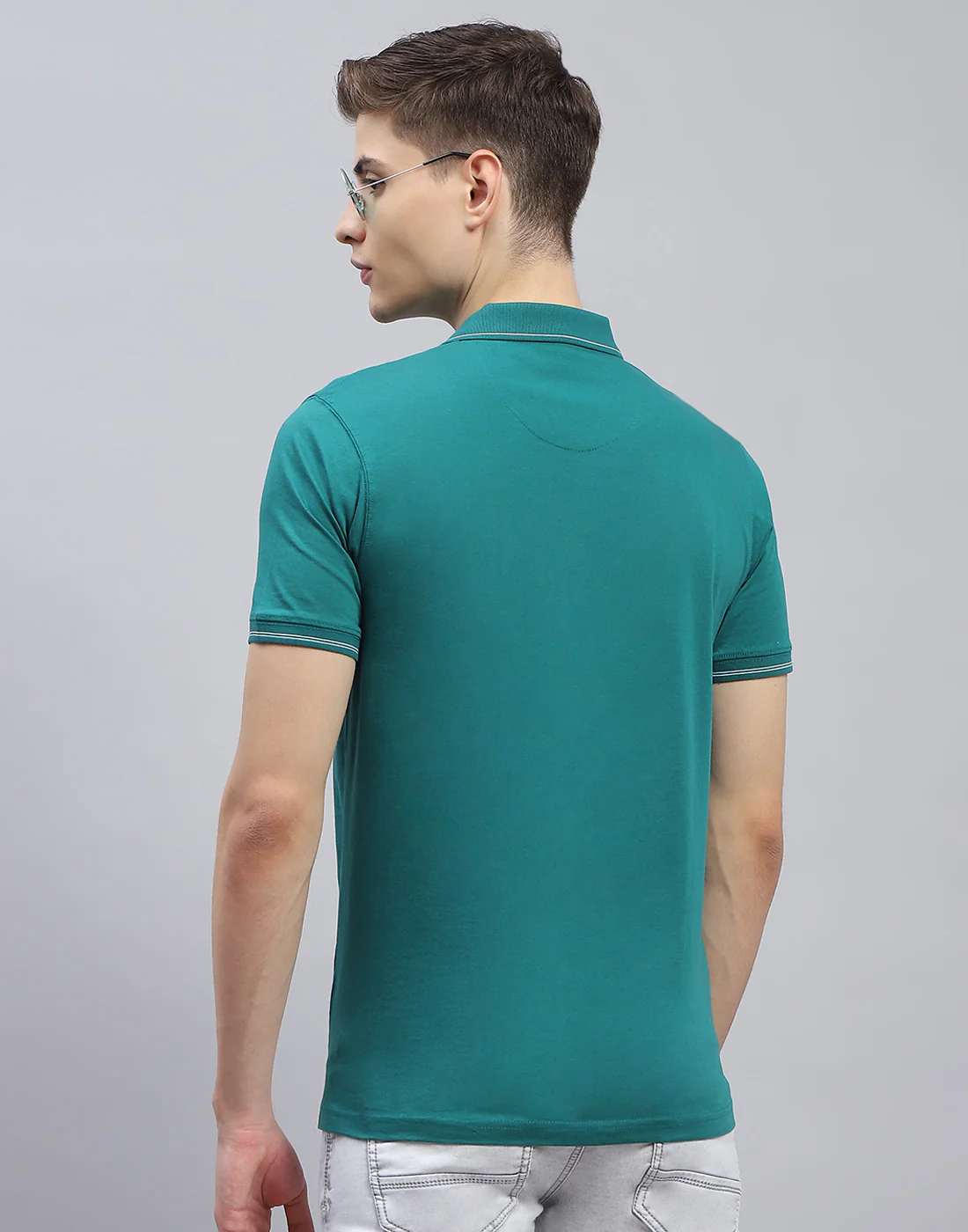 Men Teal Blue Solid Polo Collar Half Sleeve T-Shirt - Image 5