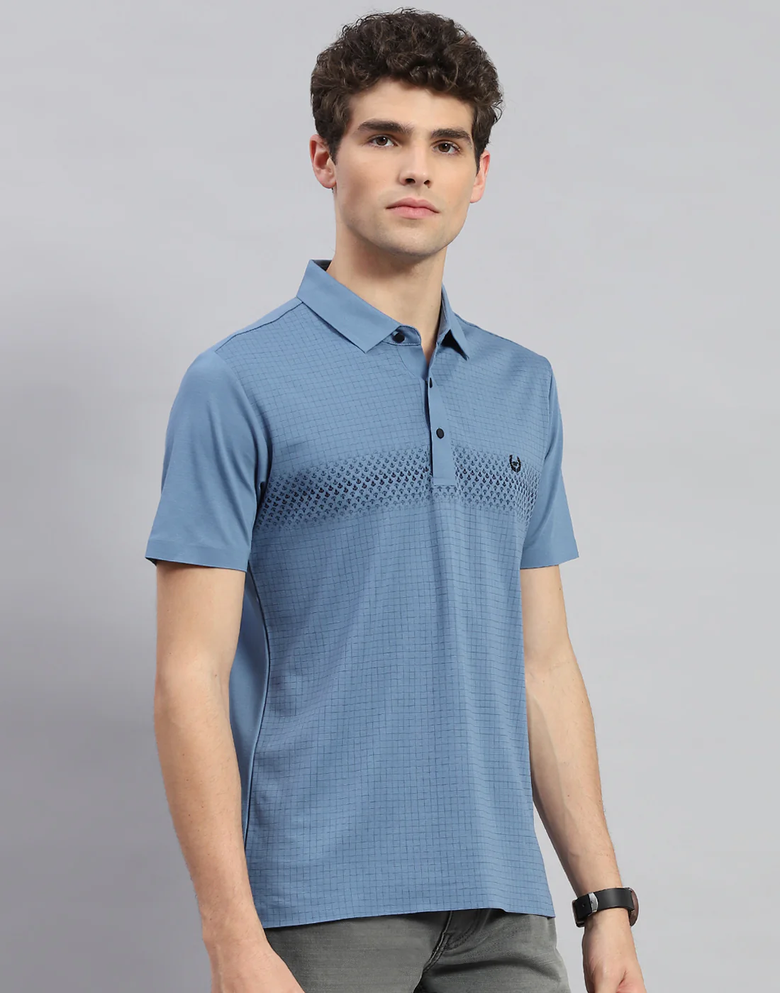 Men Teal Blue Solid Polo Collar Half Sleeve T-Shirt - Image 4