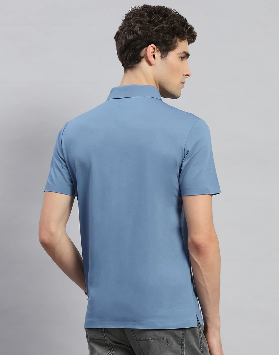 Men Teal Blue Solid Polo Collar Half Sleeve T-Shirt - Image 5