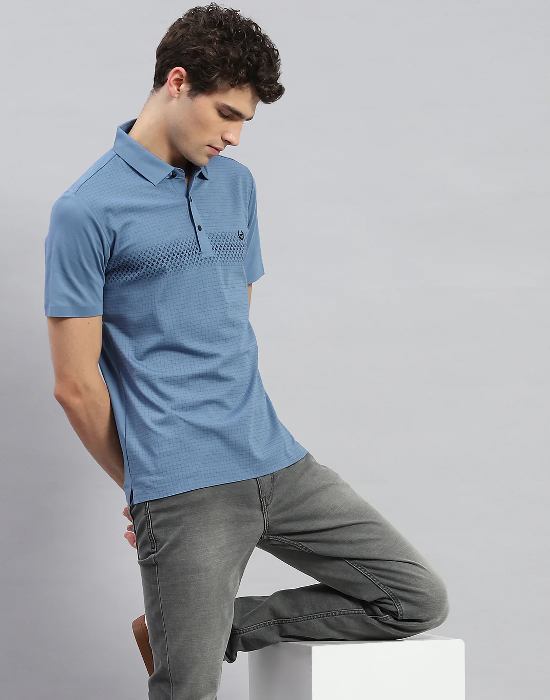 Men Teal Blue Solid Polo Collar Half Sleeve T-Shirt - Image 6