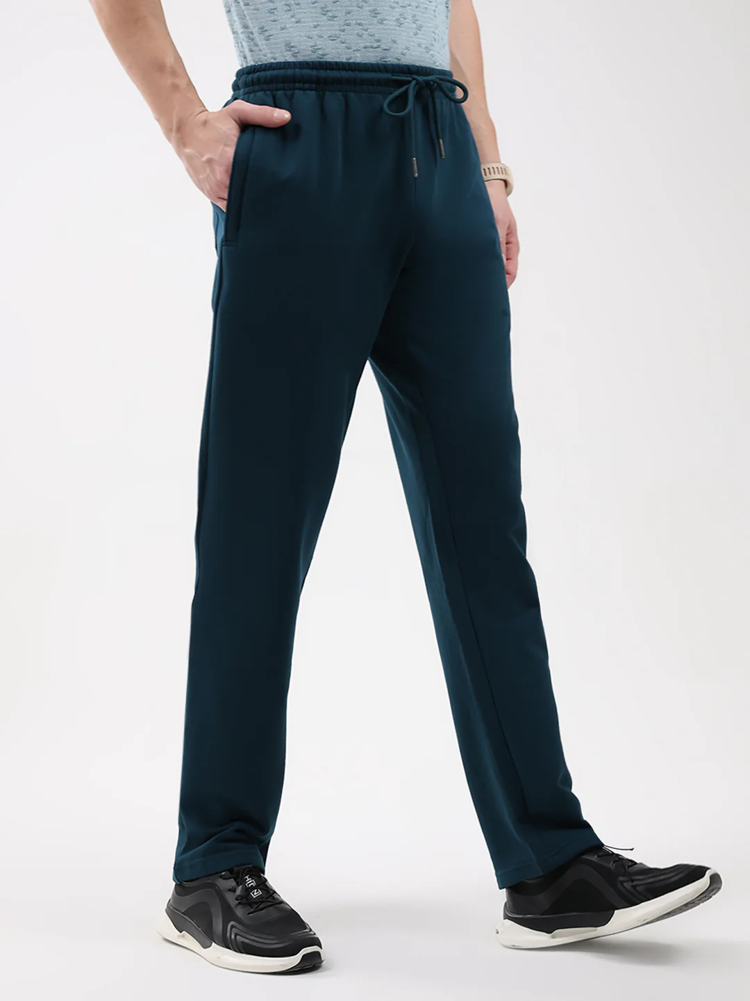 Men Teal Blue Solid Regular Fit Winter Lower - Image 4