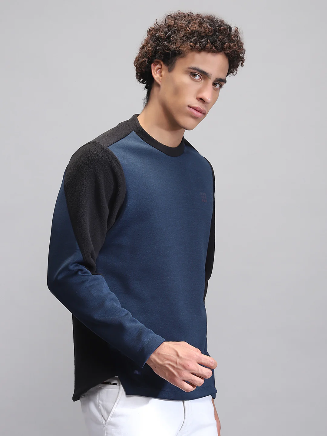 Rock.it Men Teal Blue Solid Round Neck Full Sleeve Sweatshirt - Image 4