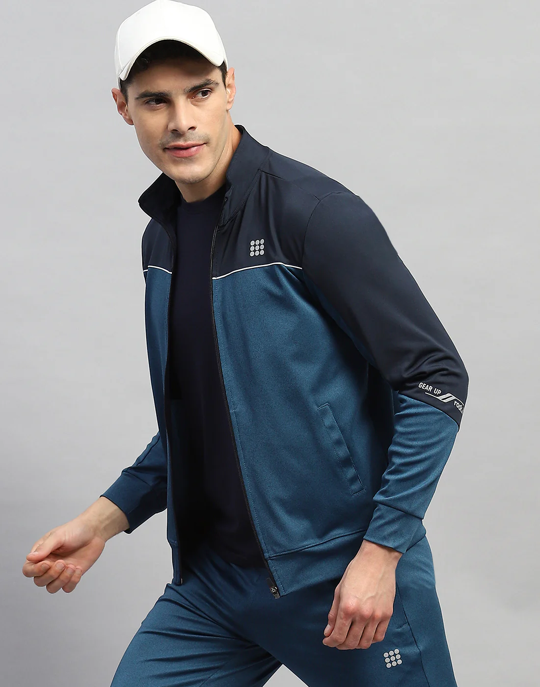 Rock.it Men Teal Blue Solid Round Neck Full Sleeve Tracksuit - Image 2