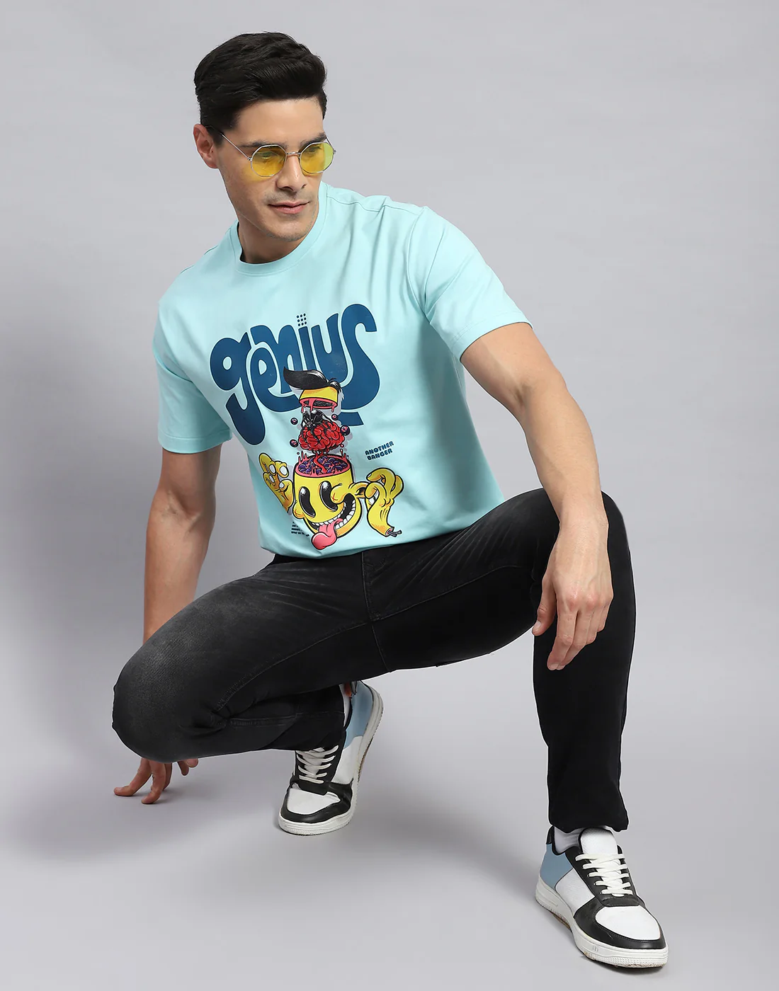 Rock.it Men Turquoise Blue Printed Round Neck Half Sleeve T-Shirt - Image 2