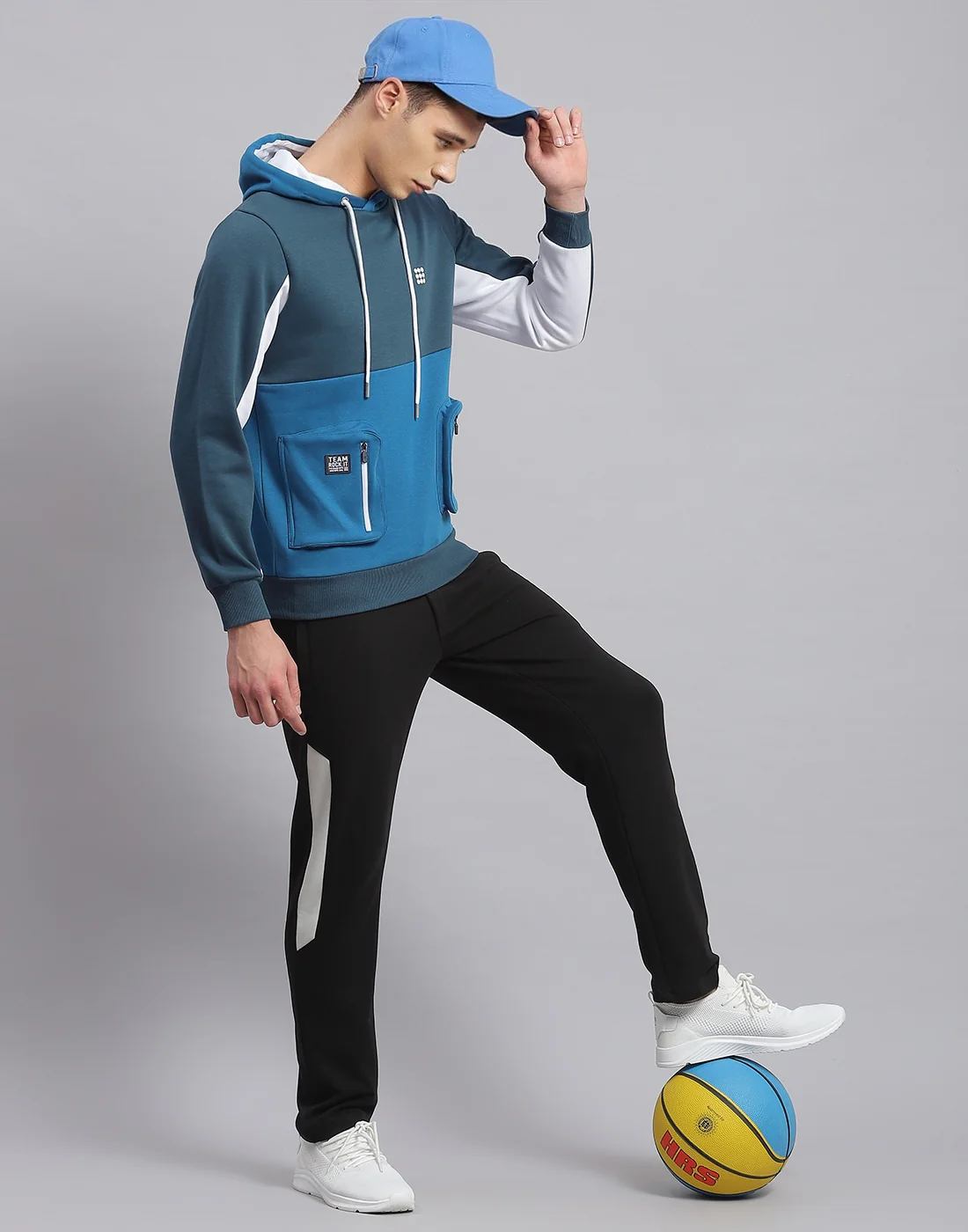 Rock.it Men Turquoise Blue Solid Hooded Full Sleeve Sweatshirt - Image 2