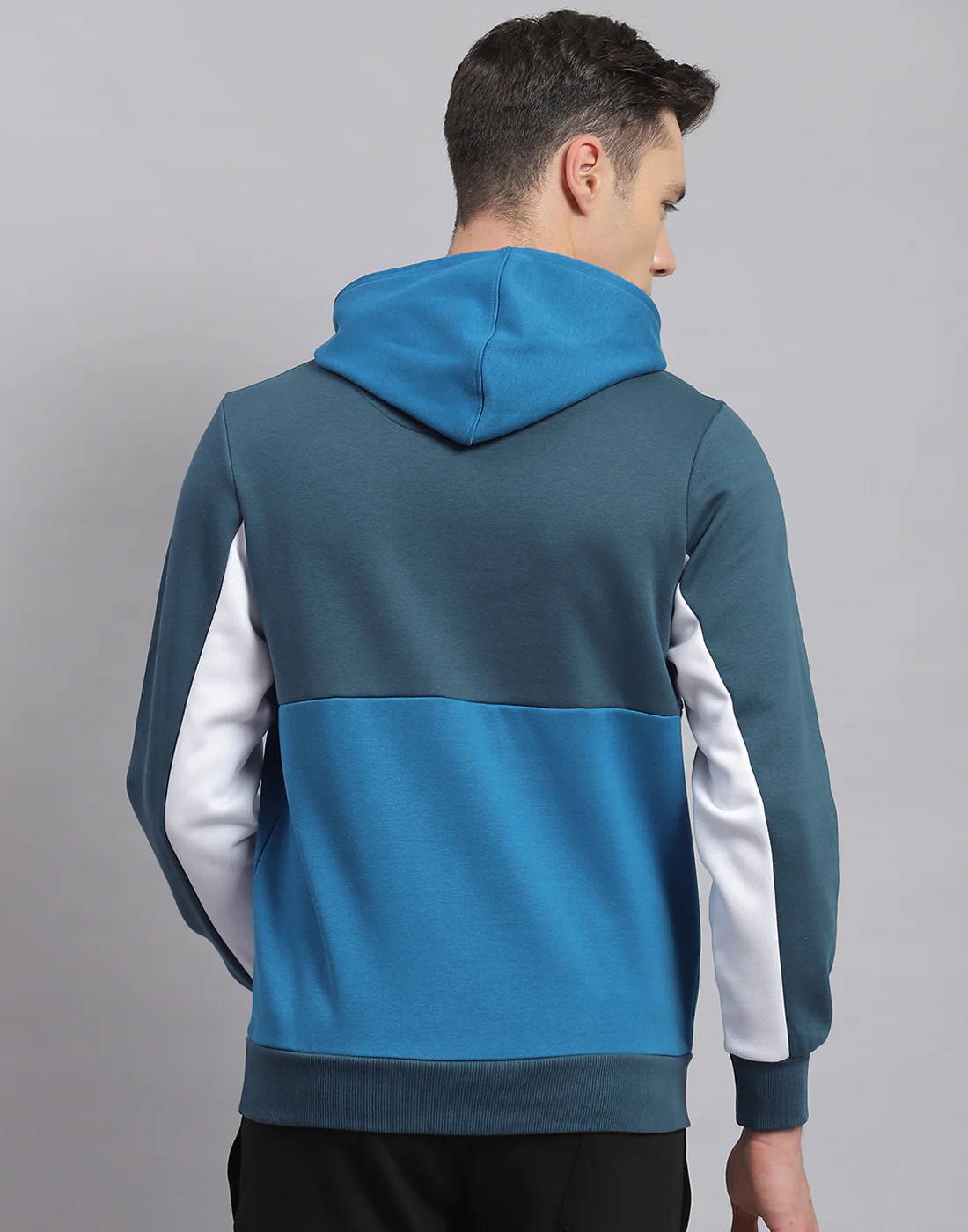 Rock.it Men Turquoise Blue Solid Hooded Full Sleeve Sweatshirt - Image 5