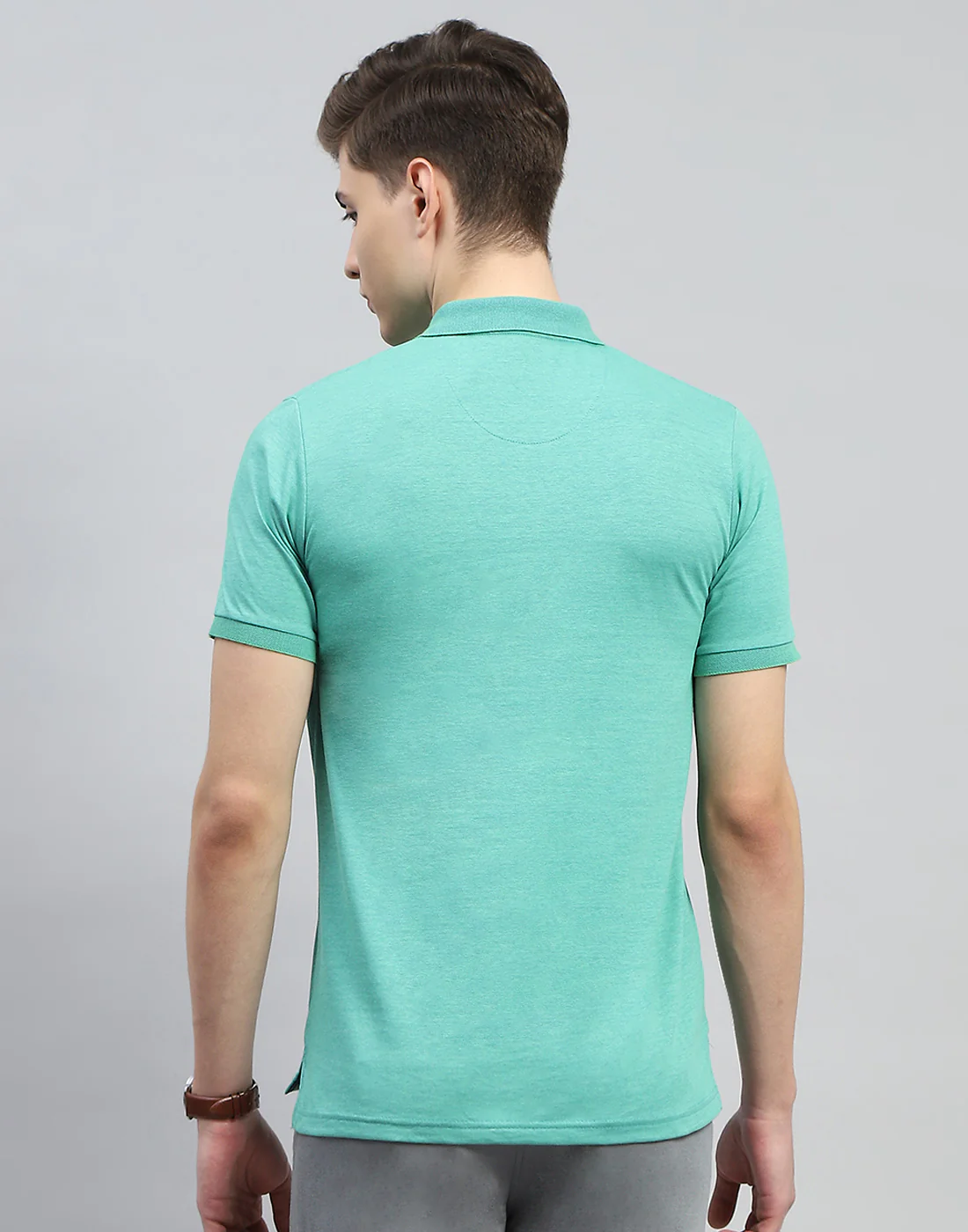 Men Turquoise Blue Solid Polo Collar Half Sleeve T-Shirt - Image 5
