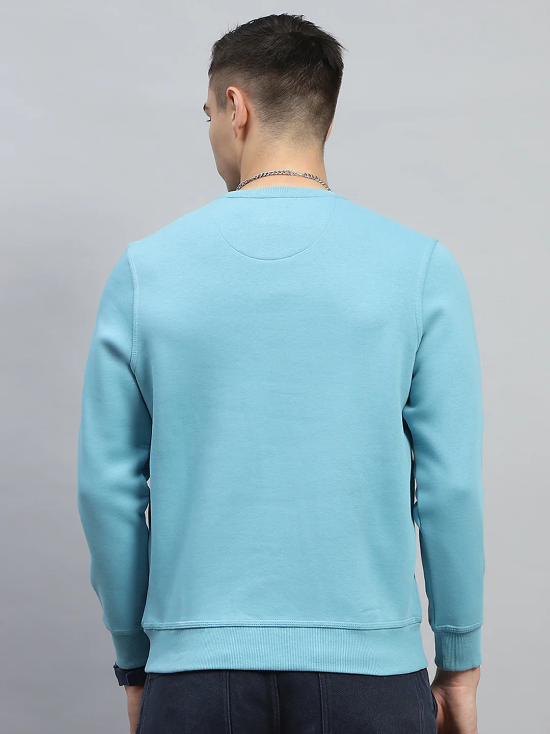Men Turquoise Blue & Yellow Printed Round Neck Full Sleeve Sweatshirt - Image 9