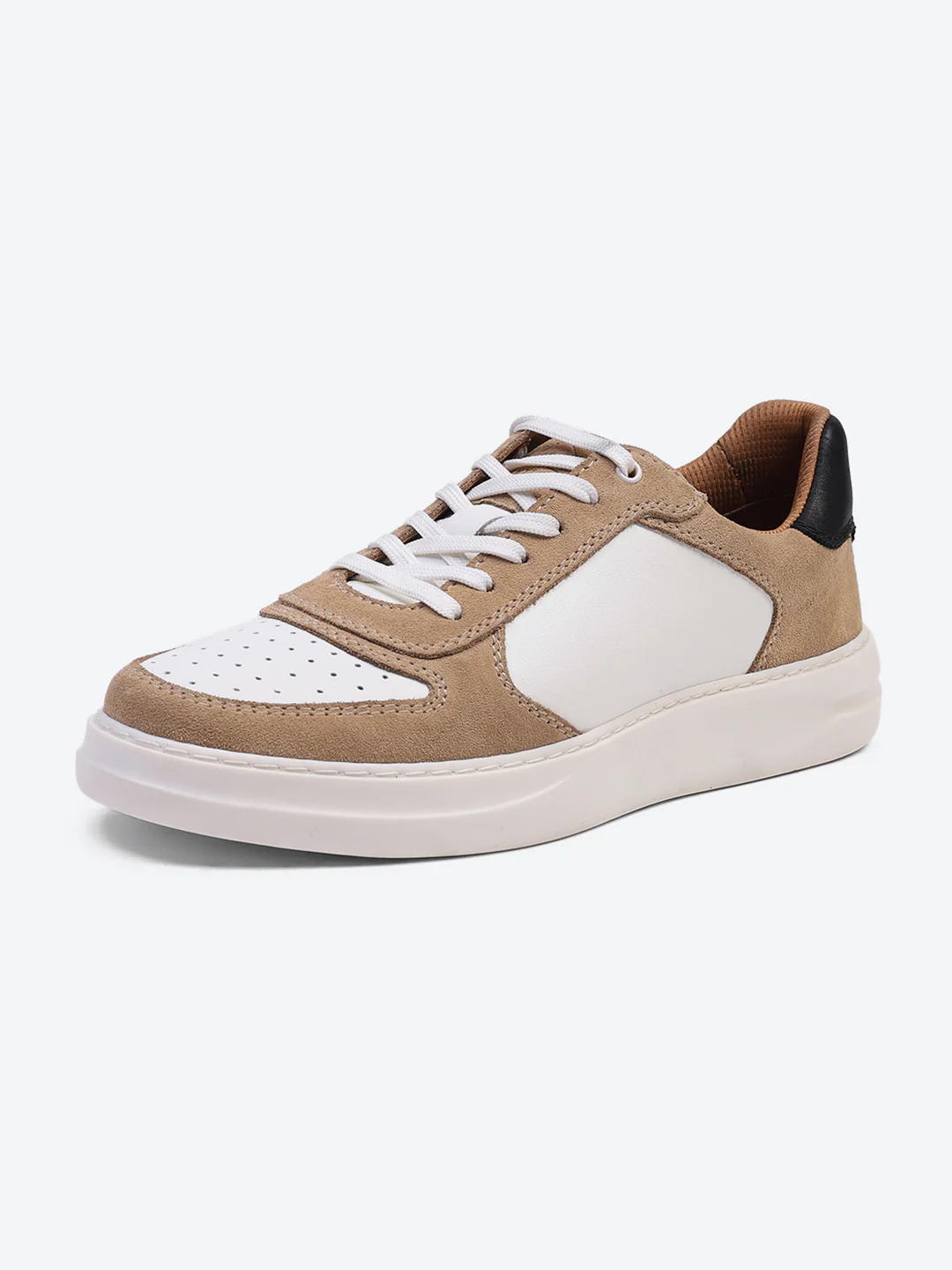 Men White & Beige Lace Up Genuine Leather Casual Sneakers - Image 4