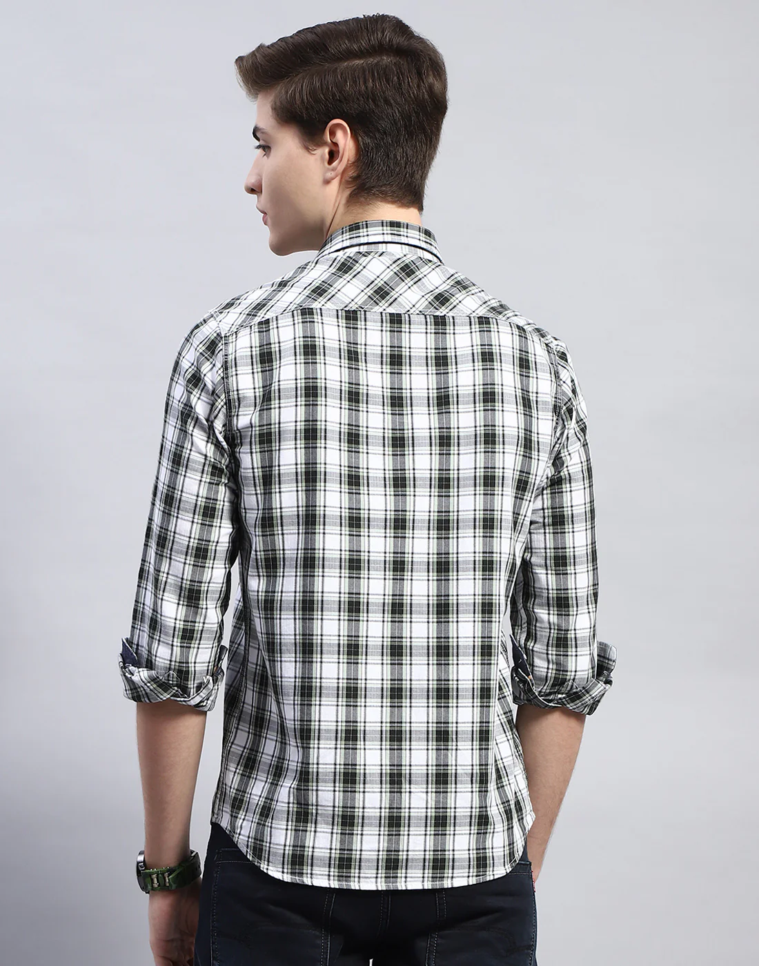 Men White Check Collar Full Sleeve Shirt - Image 6