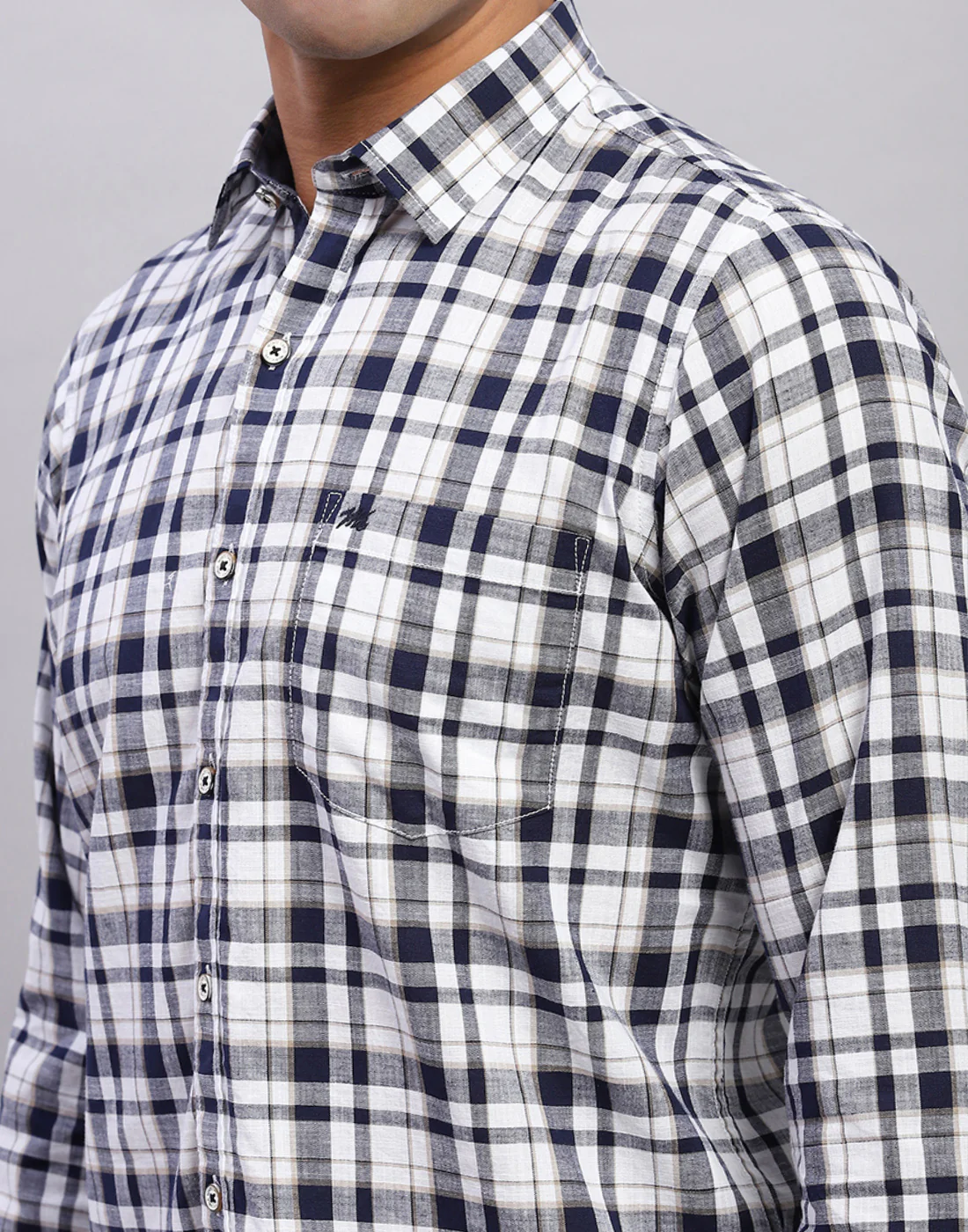 Men White Check Collar Full Sleeve Shirt - Image 7