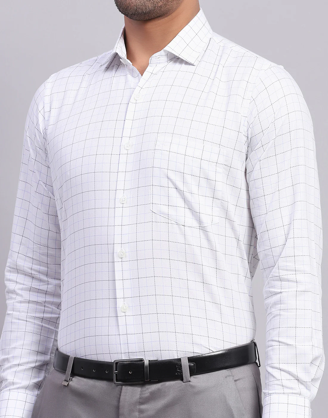 Men White Check Collar Full Sleeve Shirt - Image 7