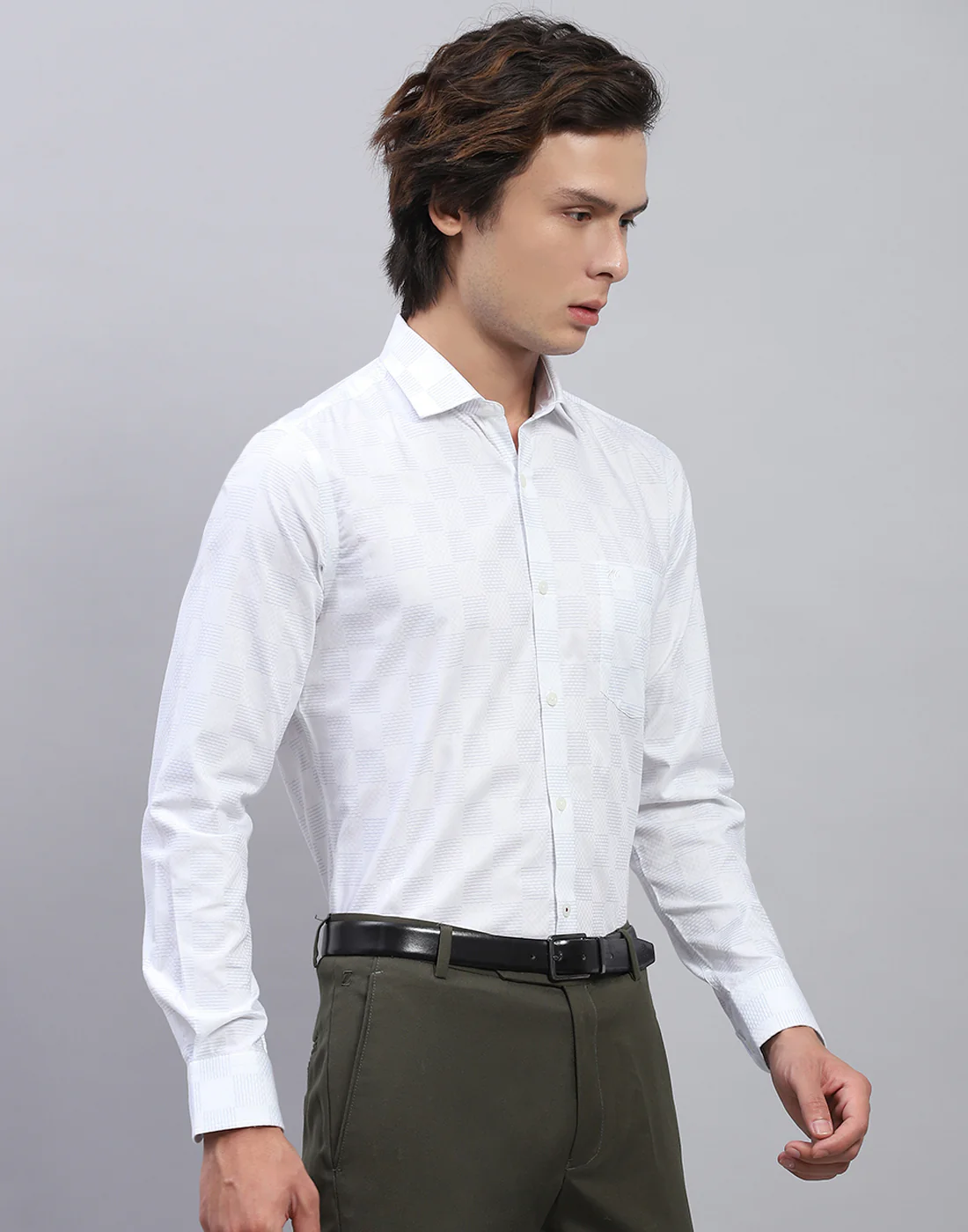 Men White Check Collar Full Sleeve Shirt - Image 4