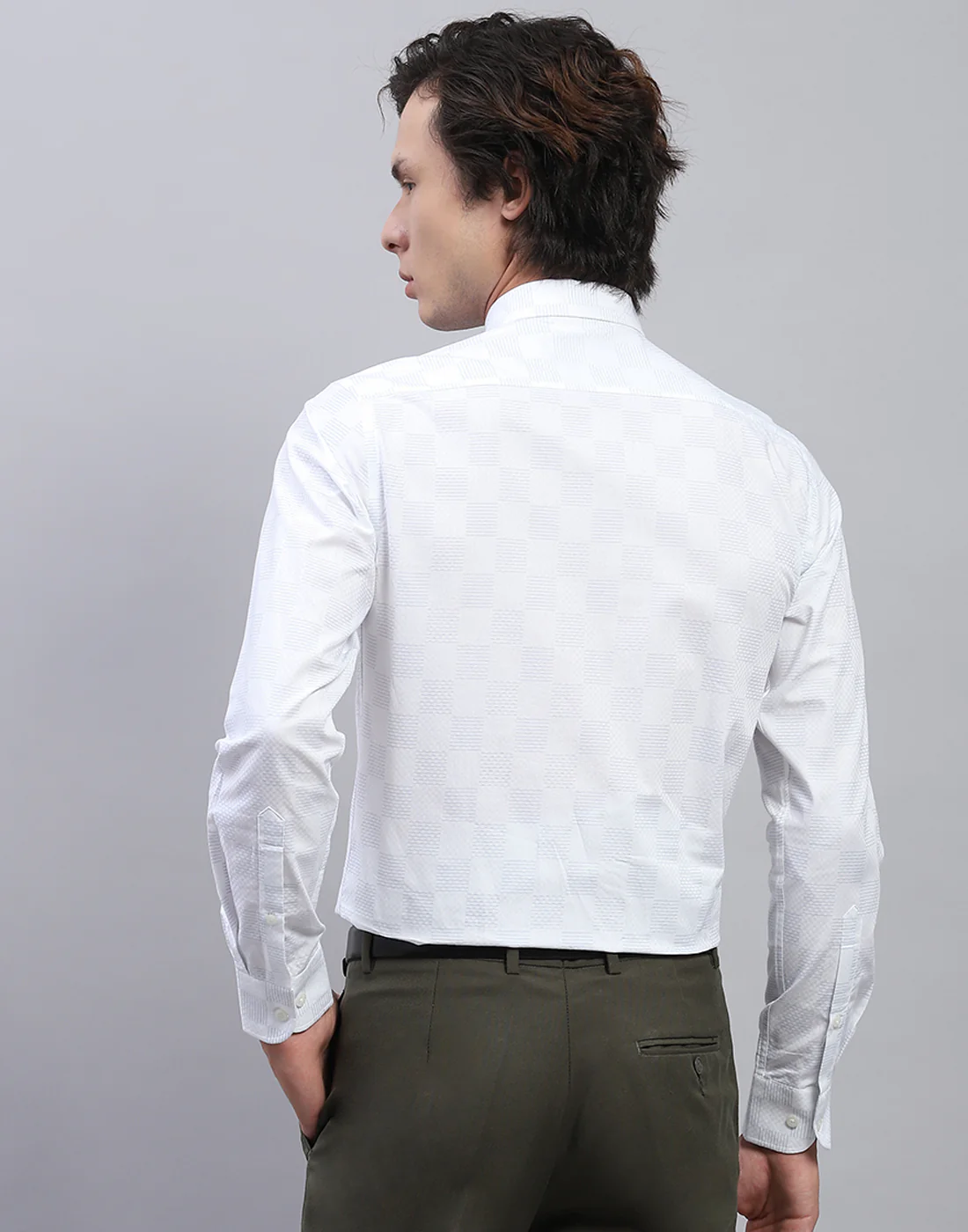 Men White Check Collar Full Sleeve Shirt - Image 5