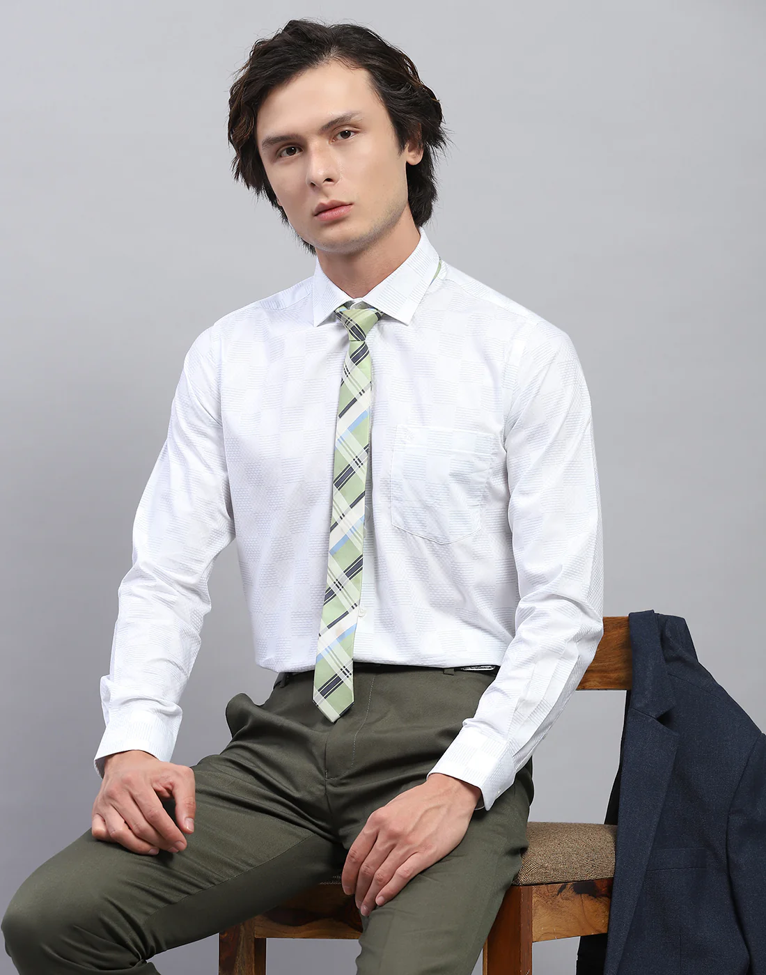Men White Check Collar Full Sleeve Shirt - Image 6