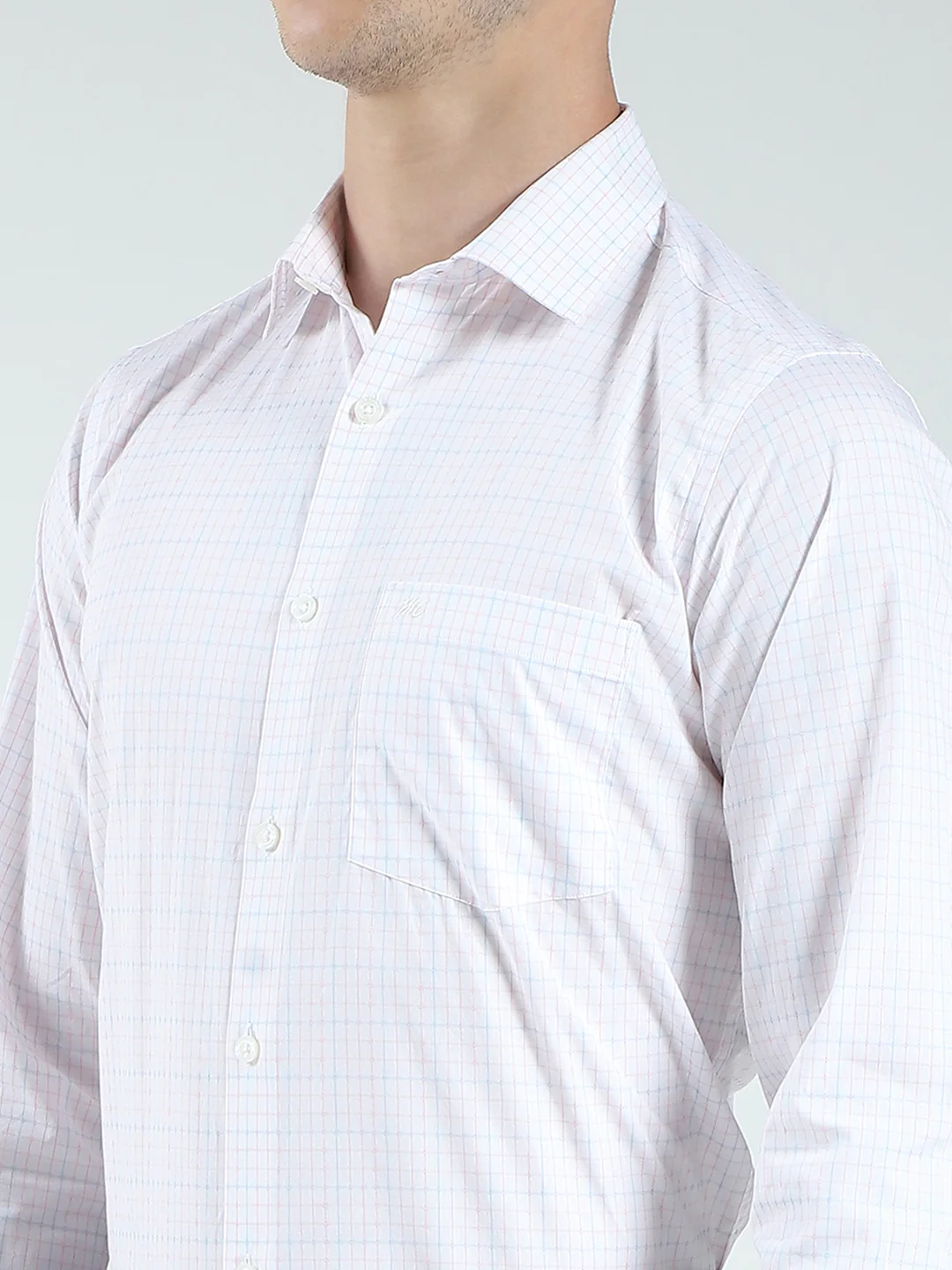 Men White Check Collar Full Sleeve Shirt - Image 6