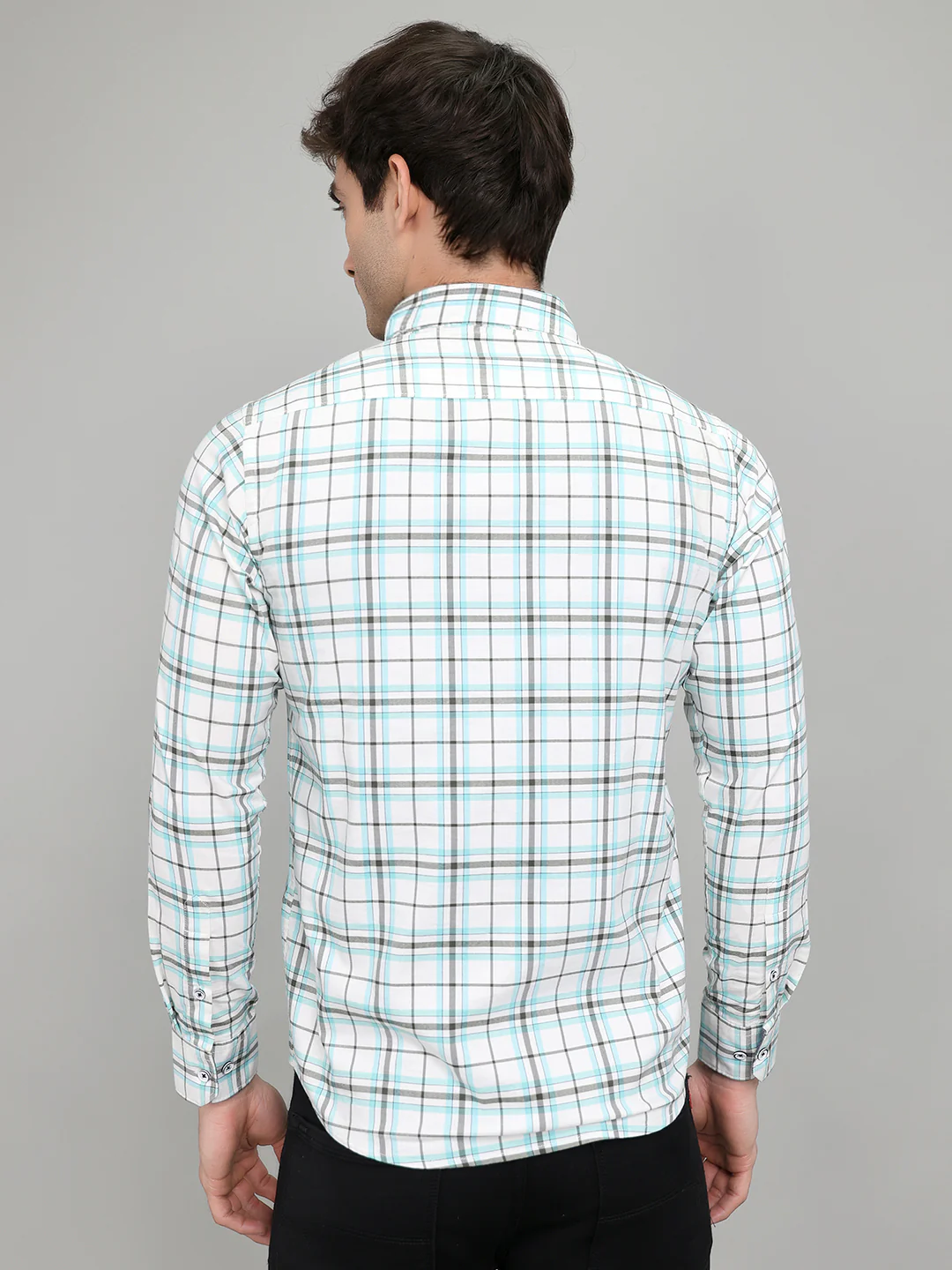 Men White Check Collar Full Sleeve Shirt - Image 4