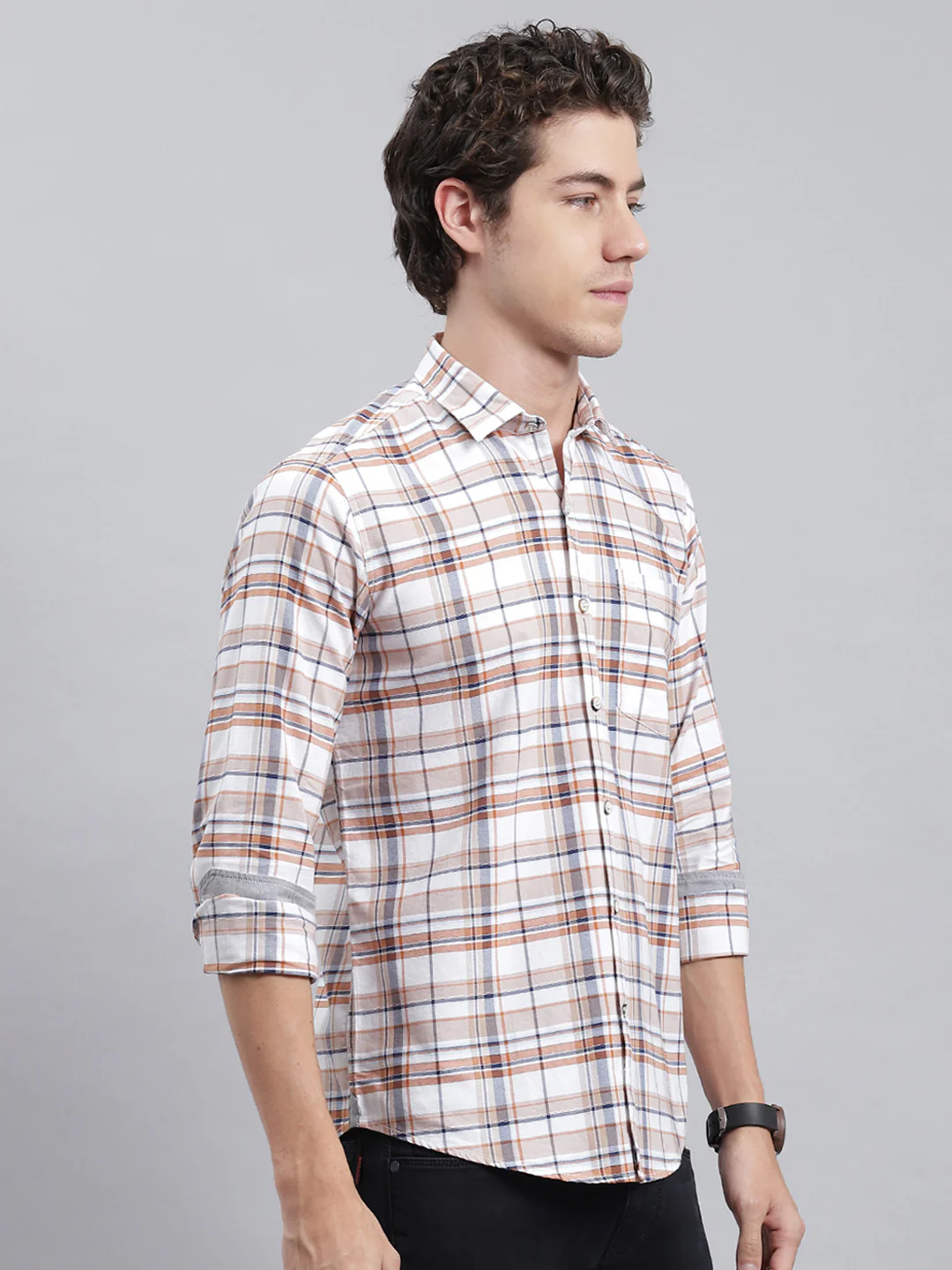 Men White Check Shirt - Image 3